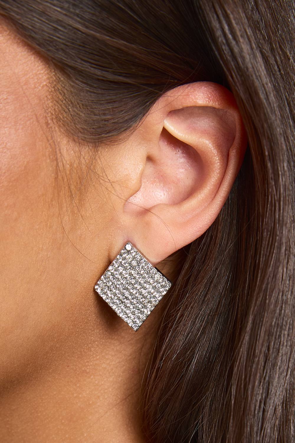 boohoo Women's Diamante Square Statement Stud Earrings in Silver by boohoo