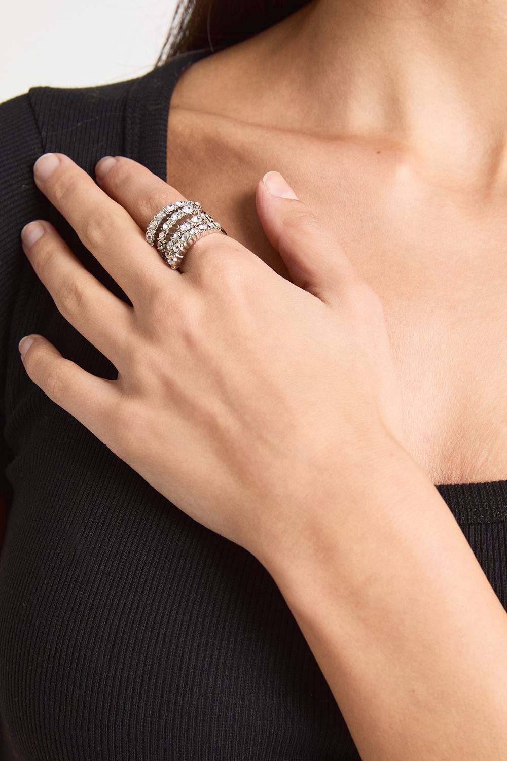 boohoo Women's Diamante Statement Ring in Silver by boohoo
