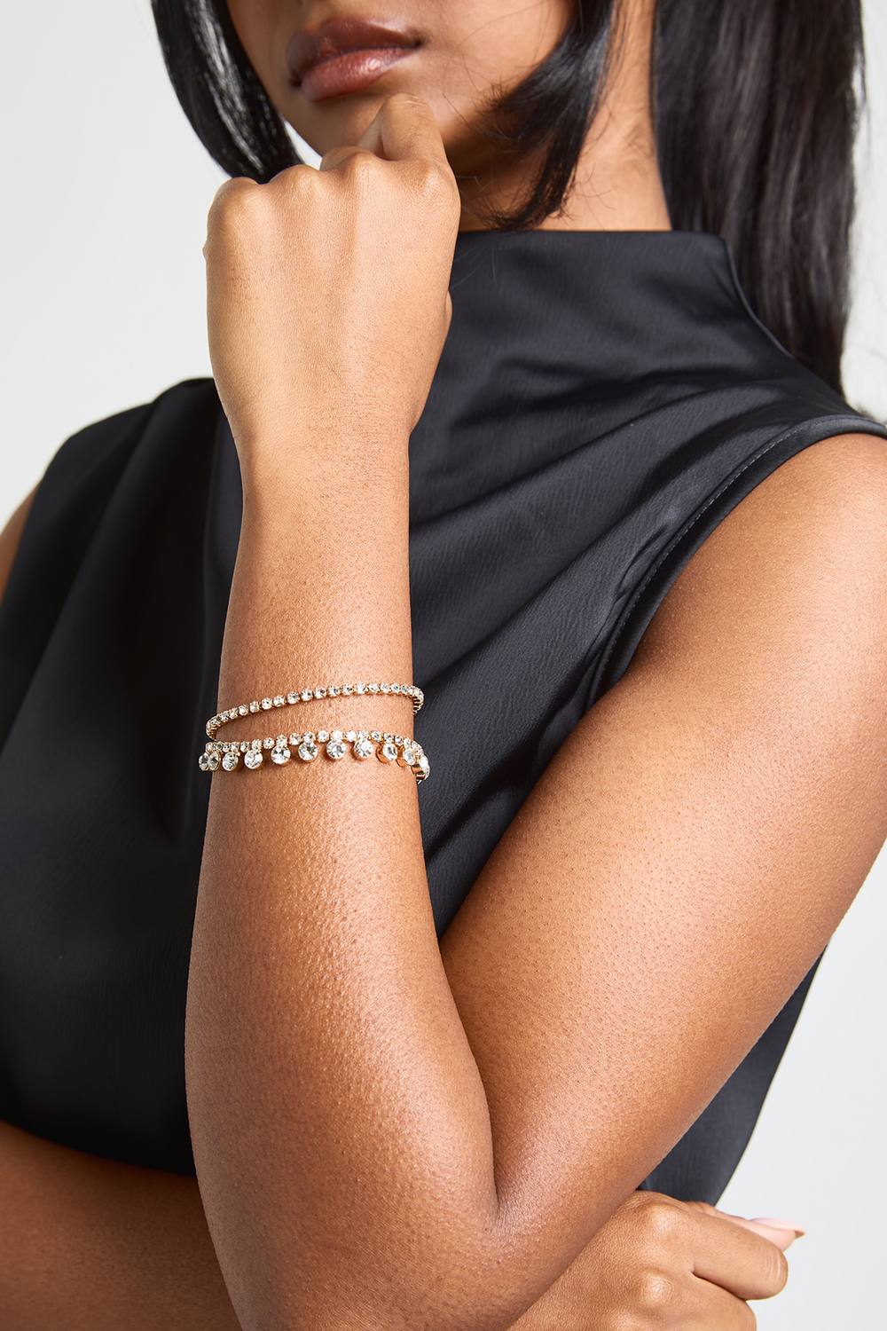 boohoo Women's Diamante Tennis Bracelets 2 Pack in Gold by boohoo