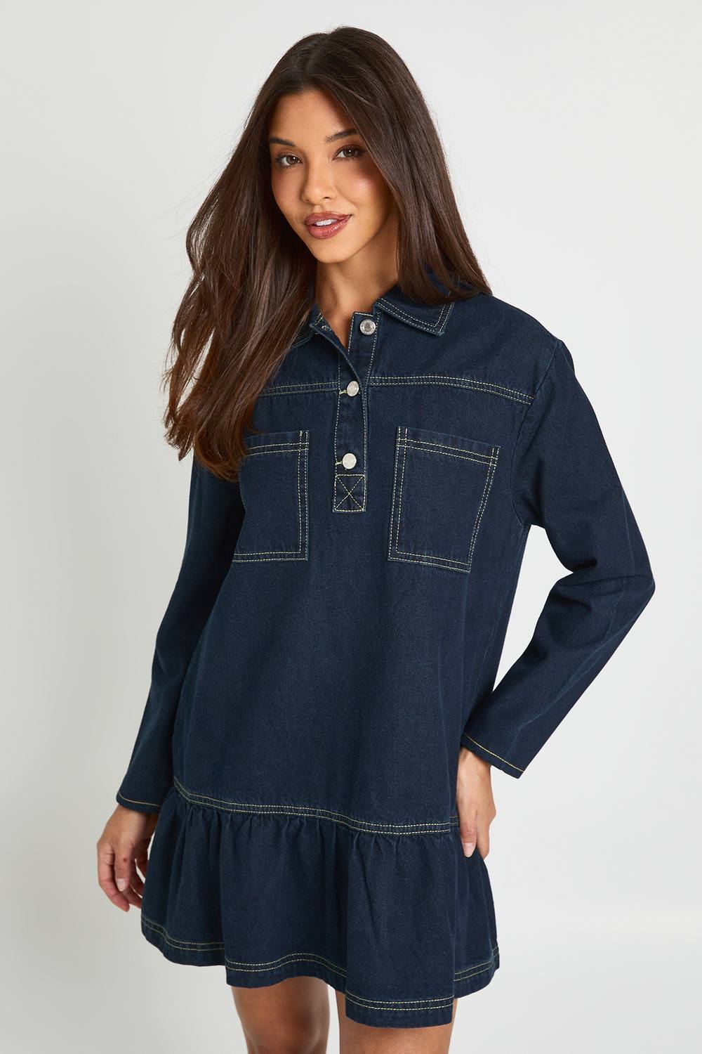 boohoo Women's Dropped Hem Denim Dress in Indigo by boohoo