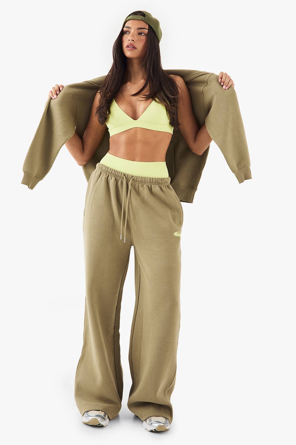DSGN Studio Women's Run Club Printed Straight Leg Jogger Pants in Khaki by boohoo