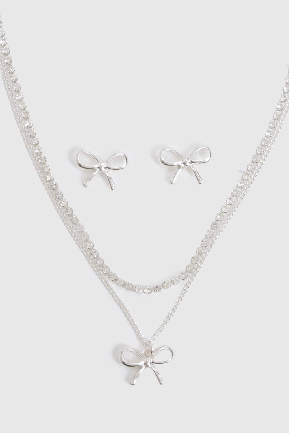 boohoo Women's Embellished Bow Detail Jewellery Set in Silver by boohoo