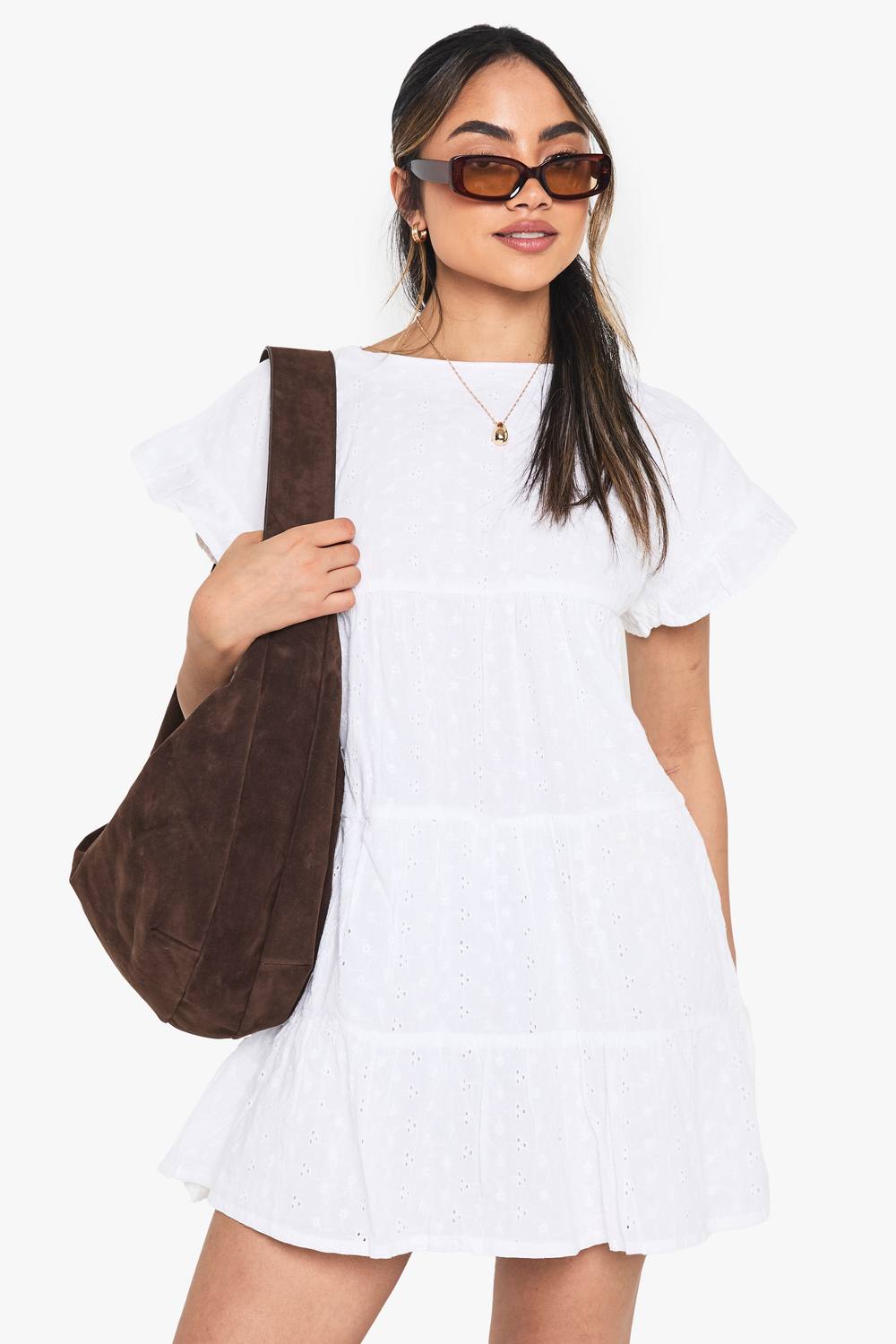 boohoo Women's Embroidered Smock Playsuit in White by boohoo