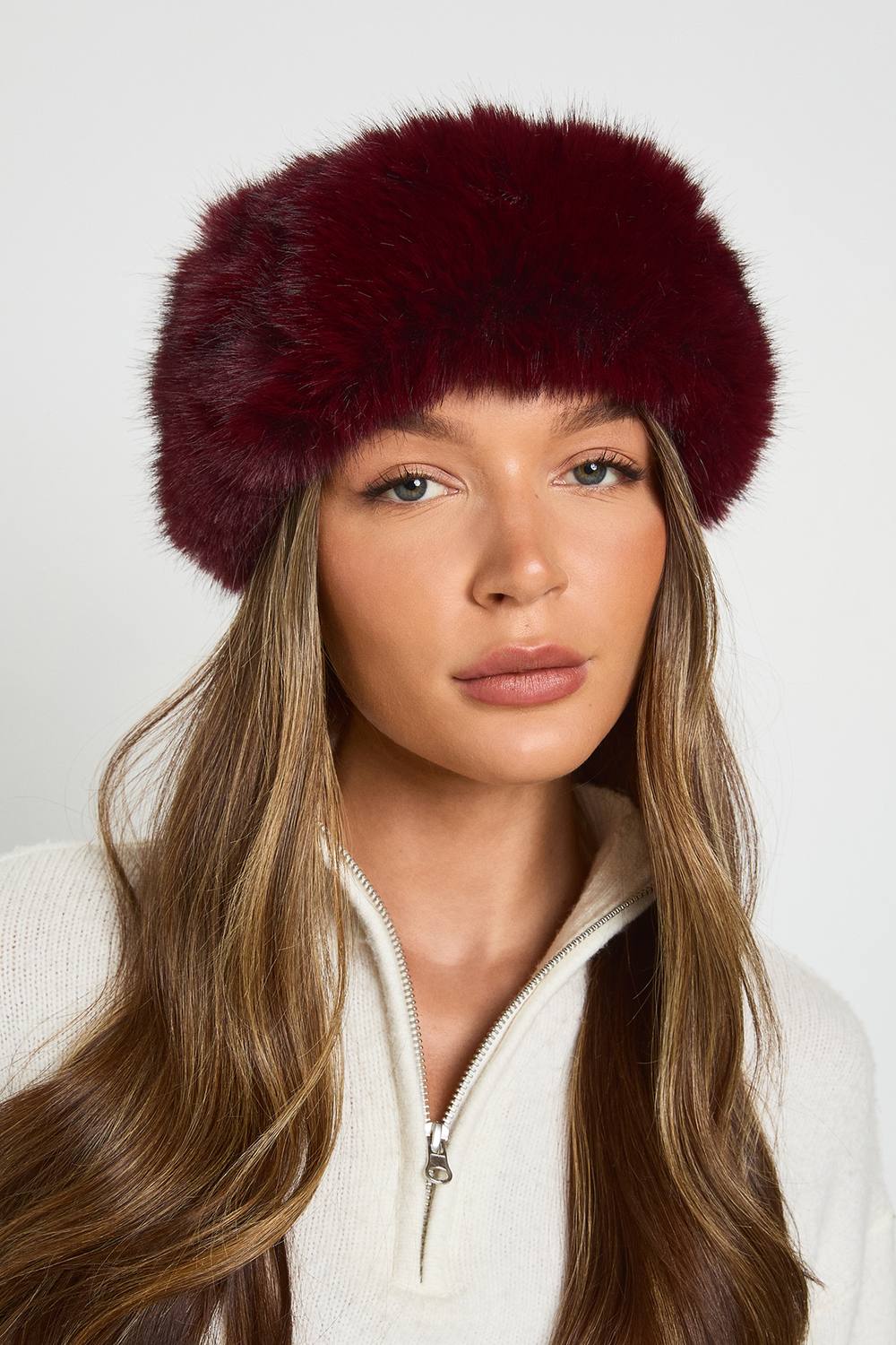 boohoo Women's Faux Fur Headband in Burgundy by boohoo