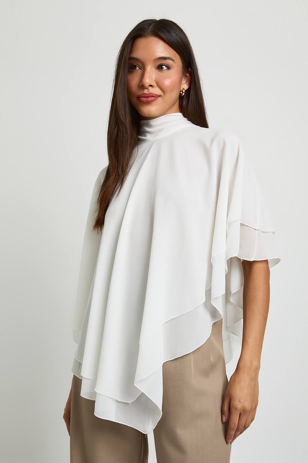 boohoo Women's Funnel Neck Chiffon Cape Top in Ivory by boohoo