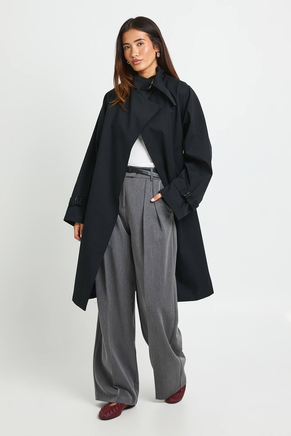 boohoo Women's Funnel Neck Wrap Trench Coat in Black by boohoo