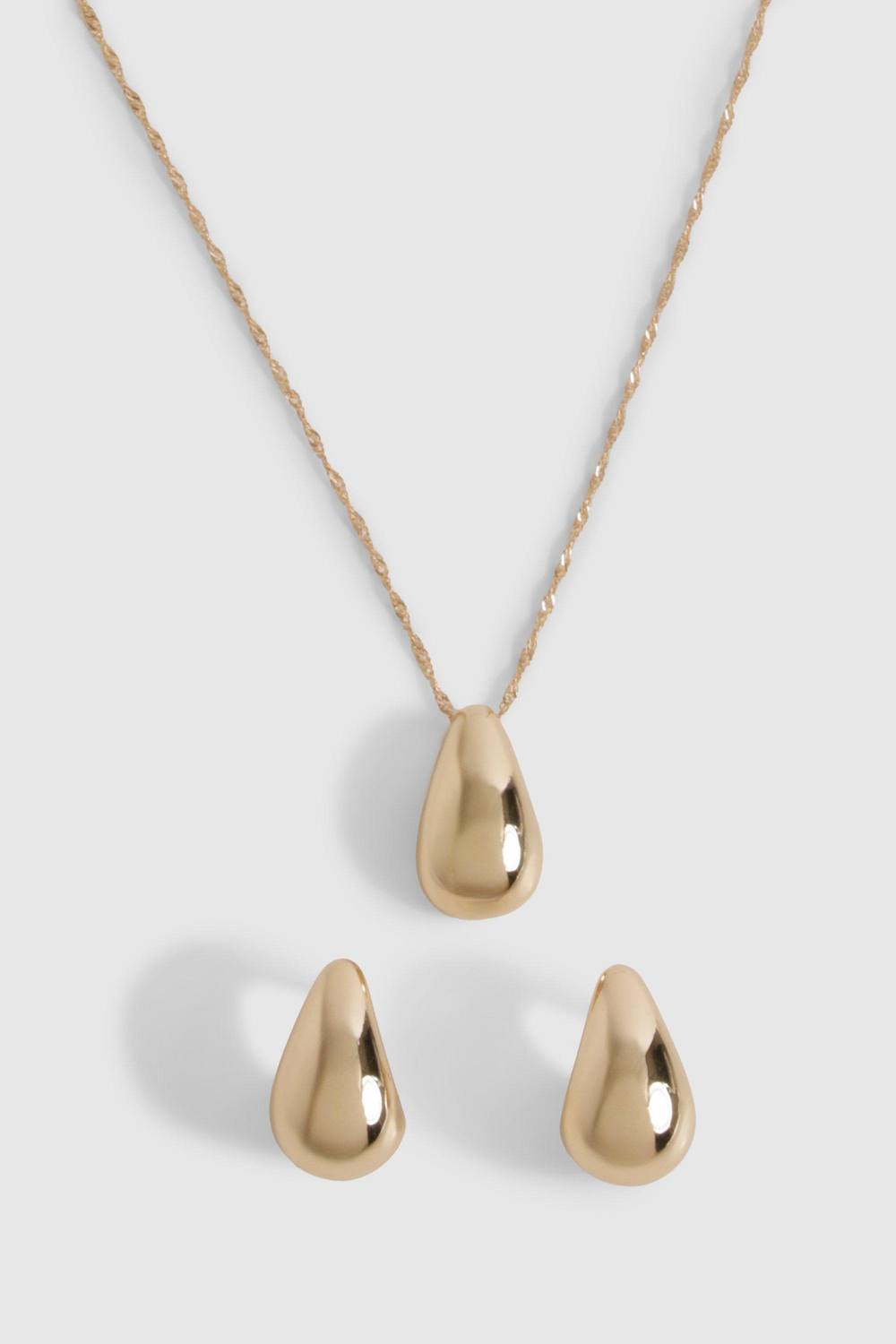 boohoo Women's Gold Chunky Teardrop Necklace & Earring Set by boohoo