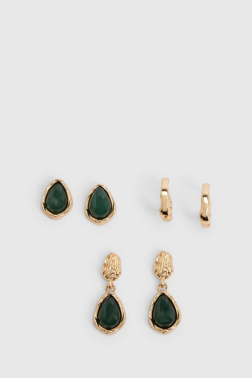 boohoo Women's Green Enamel & Hammered Gold Hoops 3 Pack by boohoo