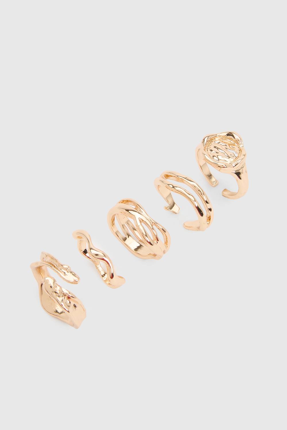 boohoo Women's Hammered Statement Rings 5 Pack in Gold by boohoo