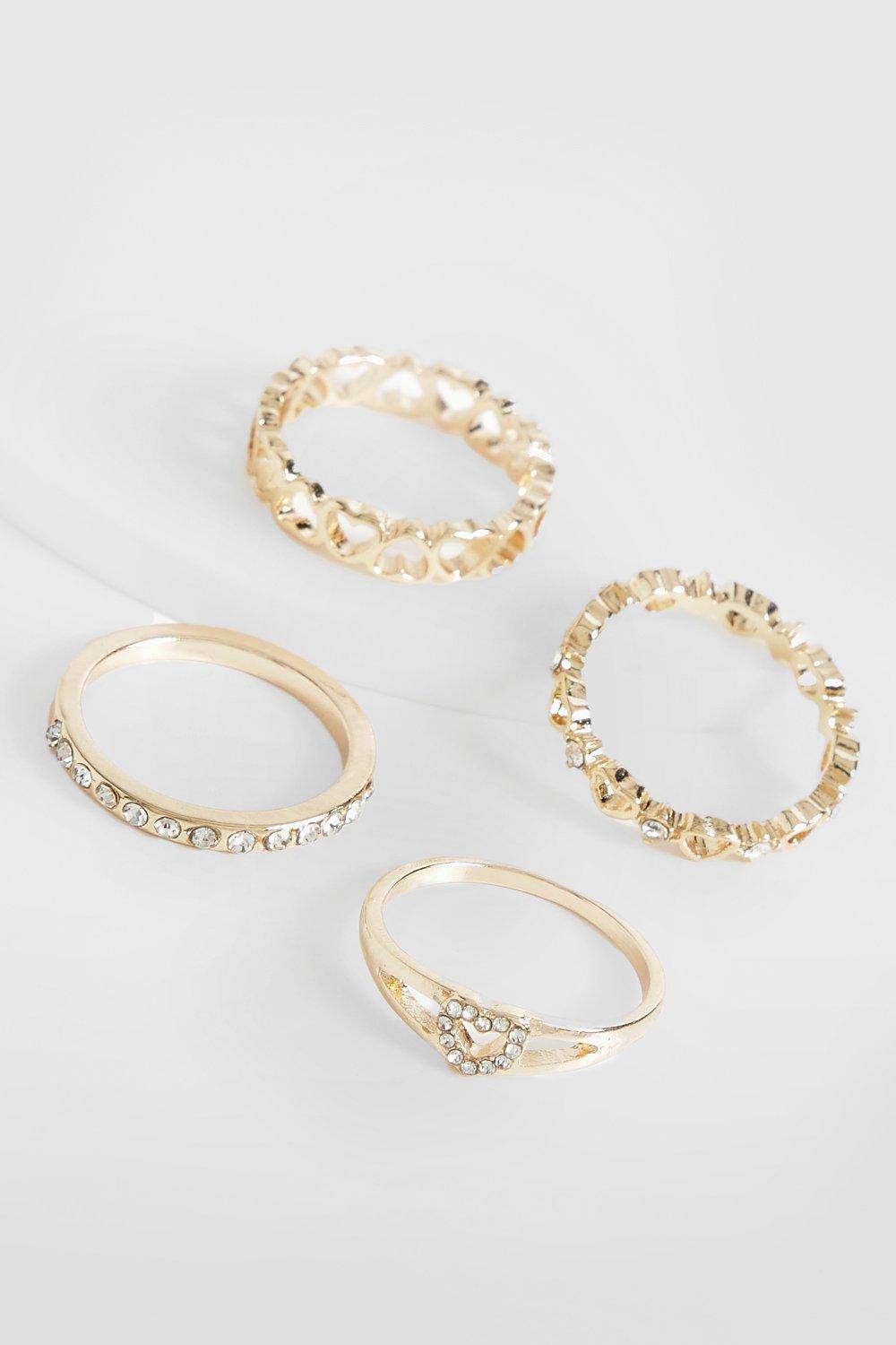 boohoo Women's Heart Detail Multi Ring Pack in Gold by boohoo