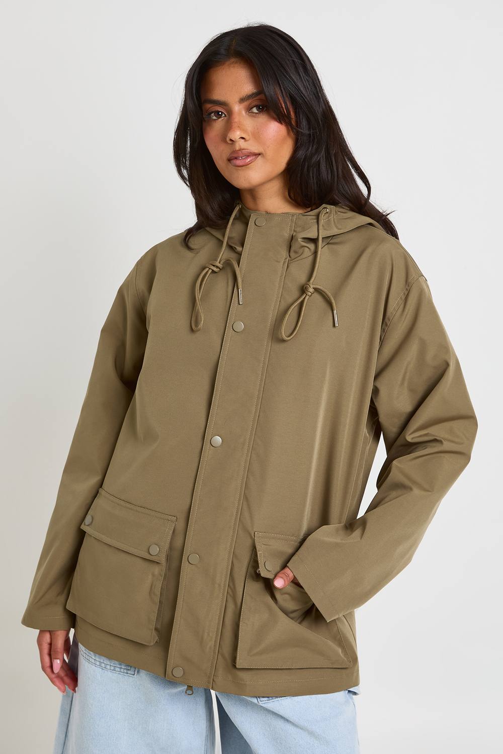 boohoo Women's Hooded Zip Through Jacket in Khaki by boohoo