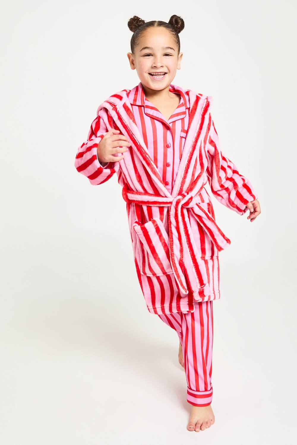 boohoo Girl's Kids Matching Family Candy Stripe Mini Dressing Gown in Pink by boohoo