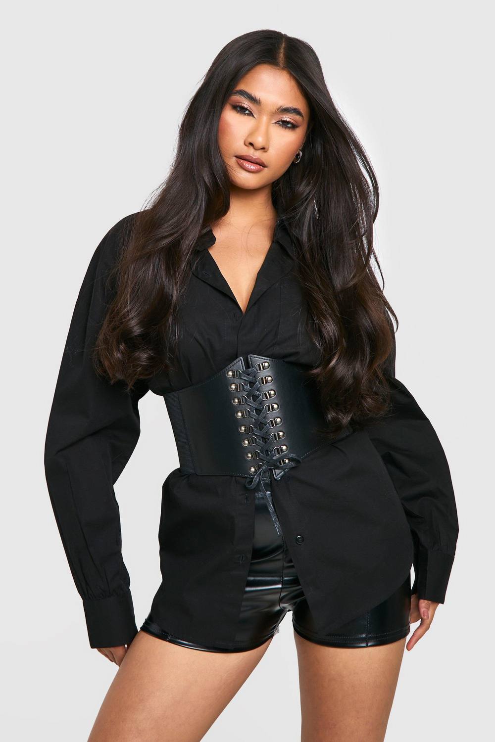 boohoo Women's Lace Up Corset Belt in Black by boohoo