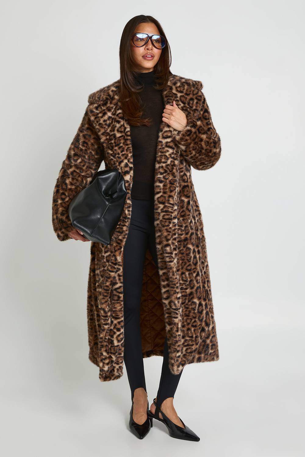 boohoo Women's Leopard Faux Fur Belt Coat by boohoo