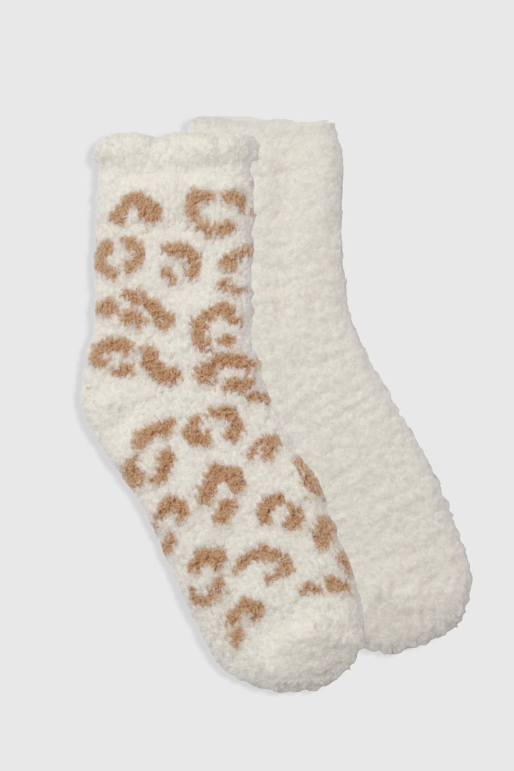 boohoo Women's Leopard Print Fluffy Bed Sock 2 Pack by boohoo