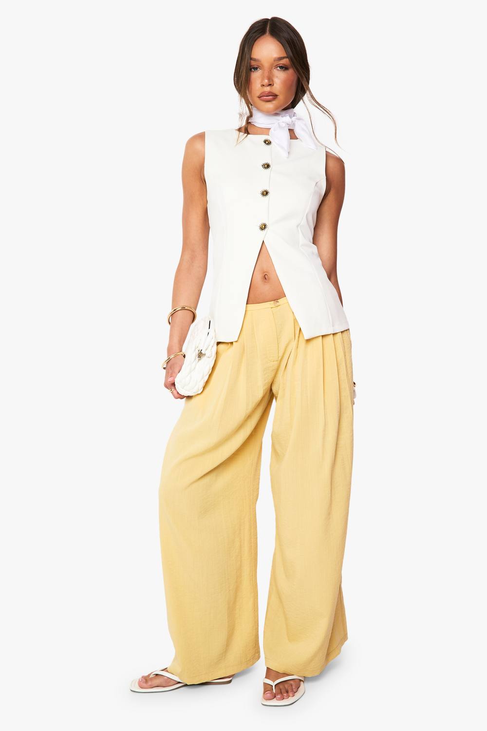 boohoo Women's Linen Look Palazzo Trousers in Ochre by boohoo
