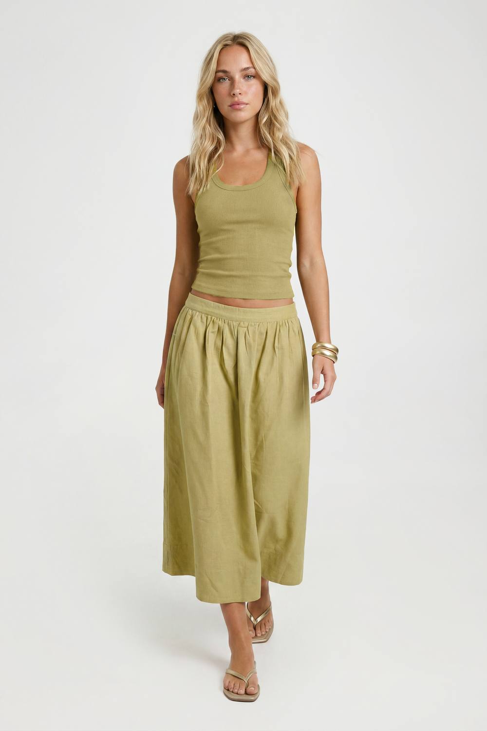 boohoo Women's Linen Look Volume Midaxi Skirt in Pistachio by boohoo