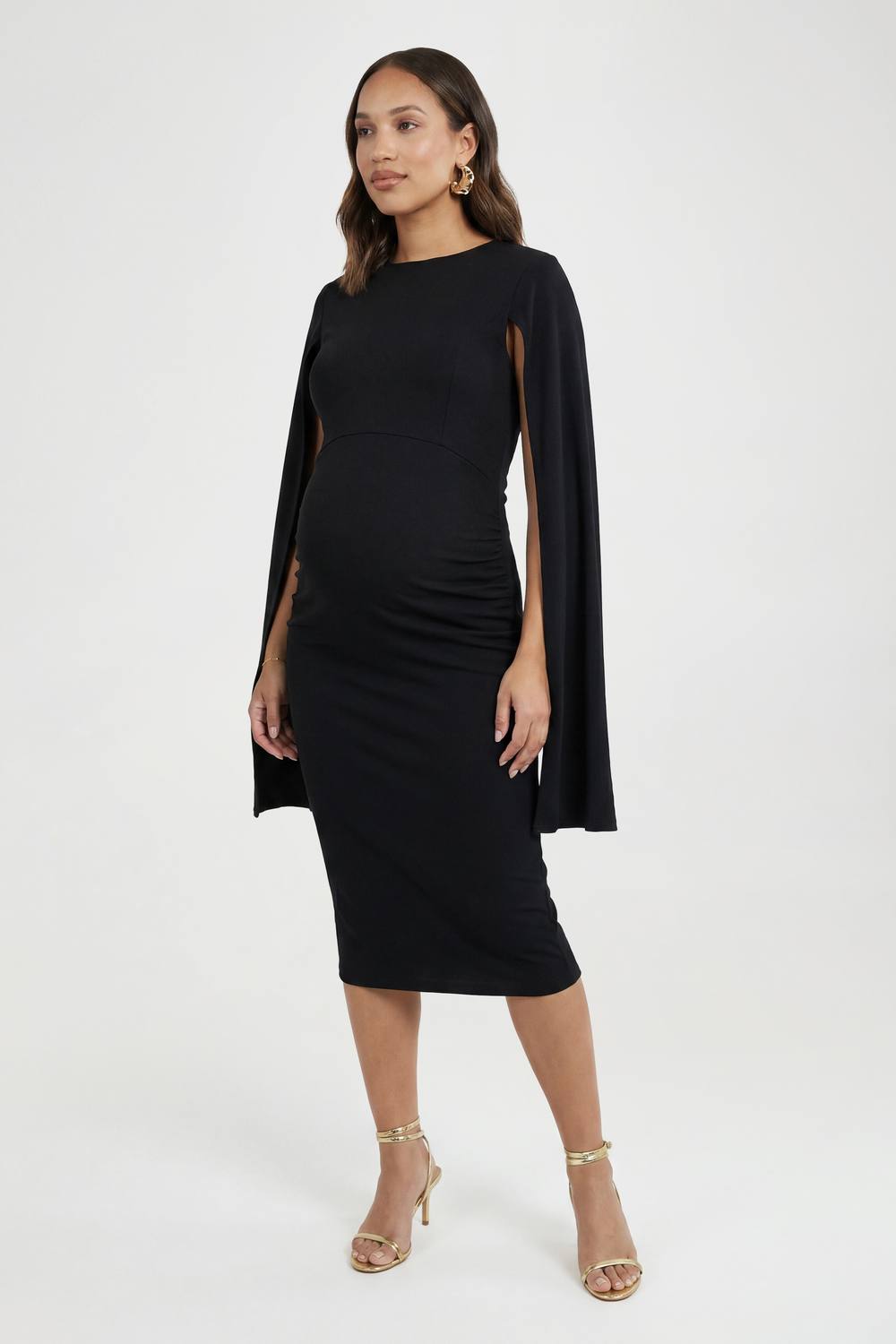 boohoo Women's Maternity Cape Sleeve Midi Bodycon Dress in Black by boohoo