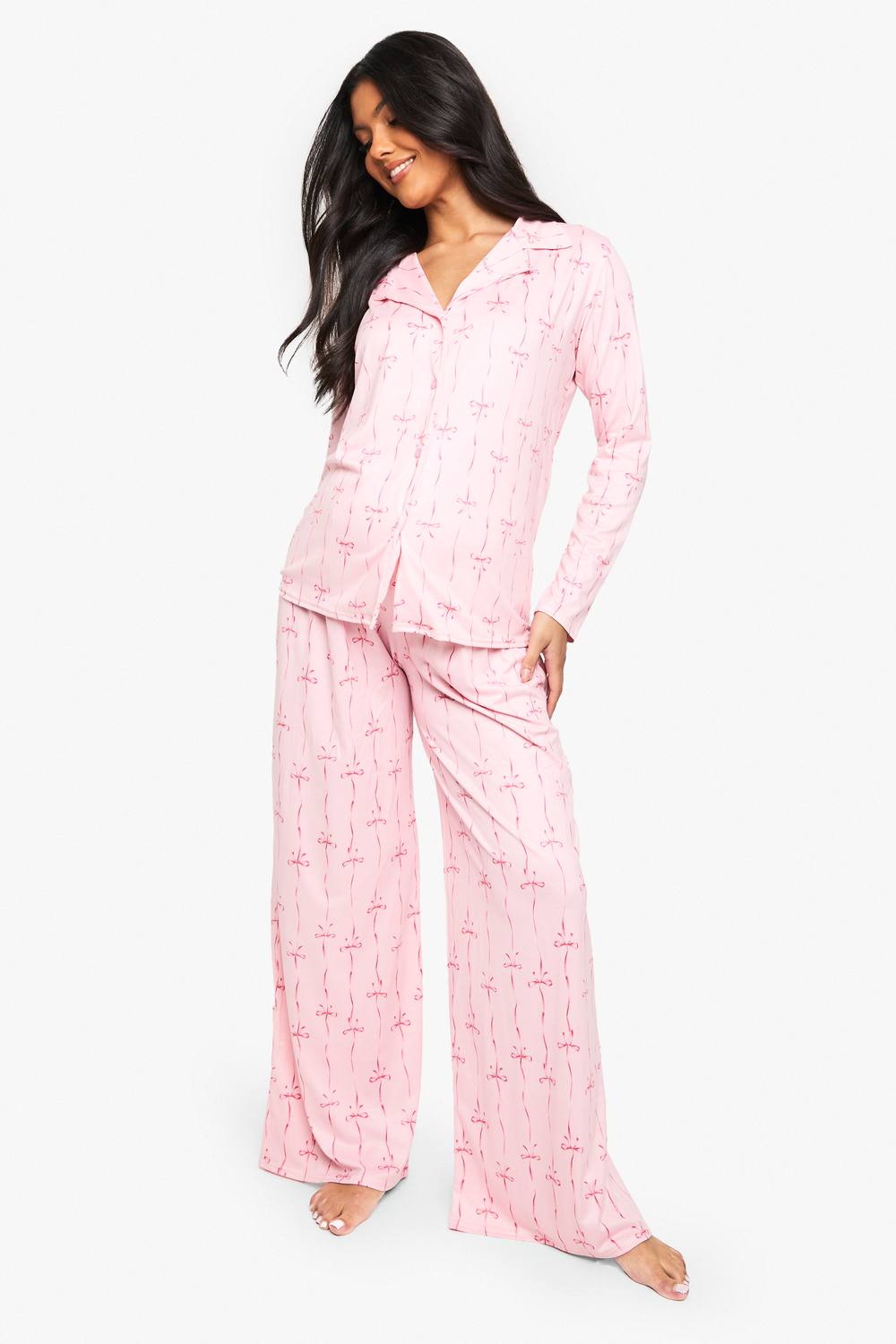 boohoo Women's Maternity Pink Bow Print Trouser Pj Set by boohoo