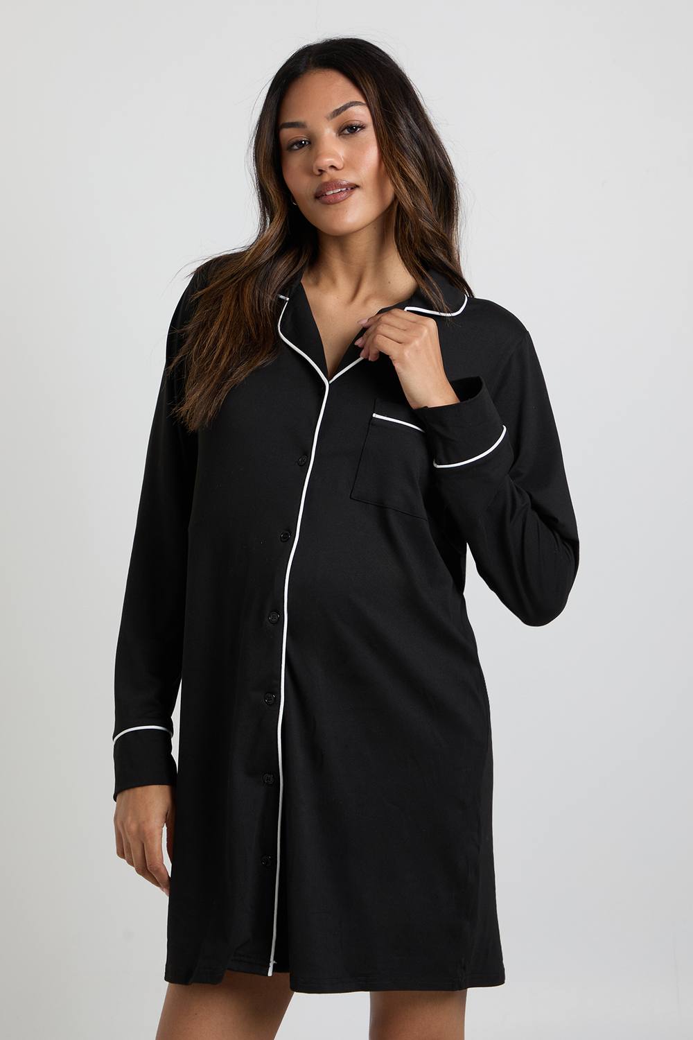 boohoo Women's Maternity Piping Detail Nightie in Black by boohoo