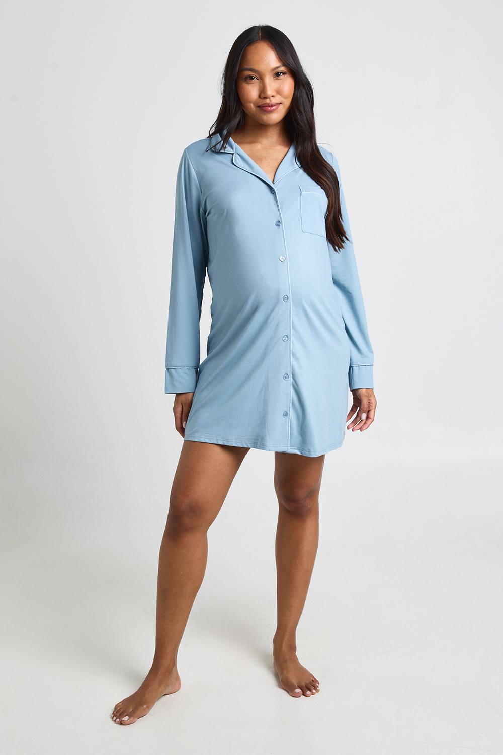 boohoo Women's Maternity Piping Detail Nightie in Dusty Blue by boohoo