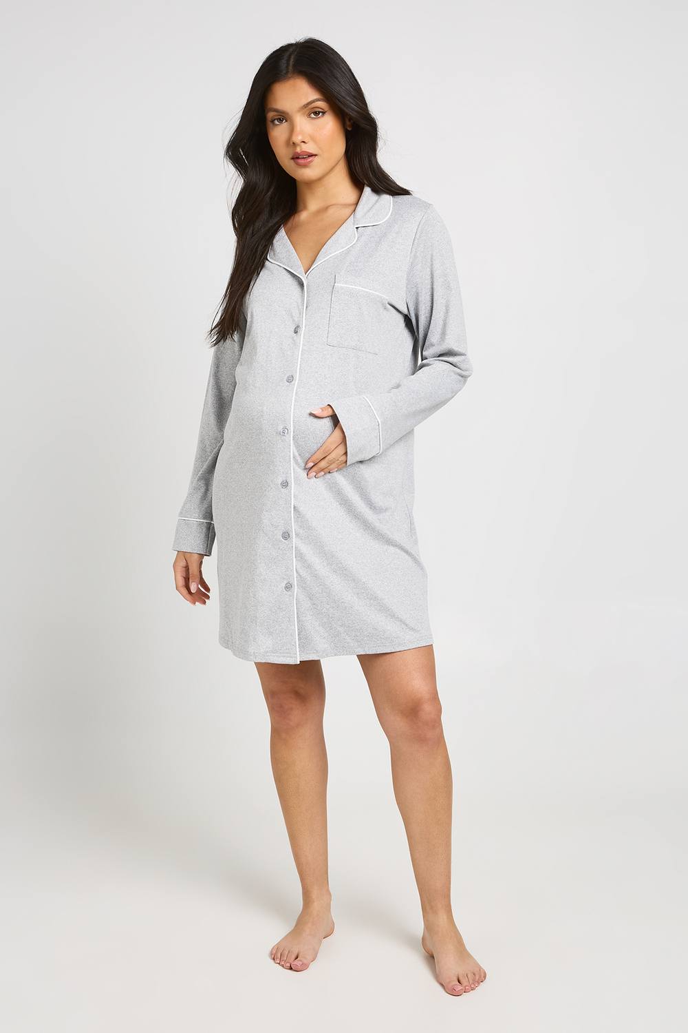 boohoo Women's Maternity Piping Detail Nightie in Grey Marl by boohoo