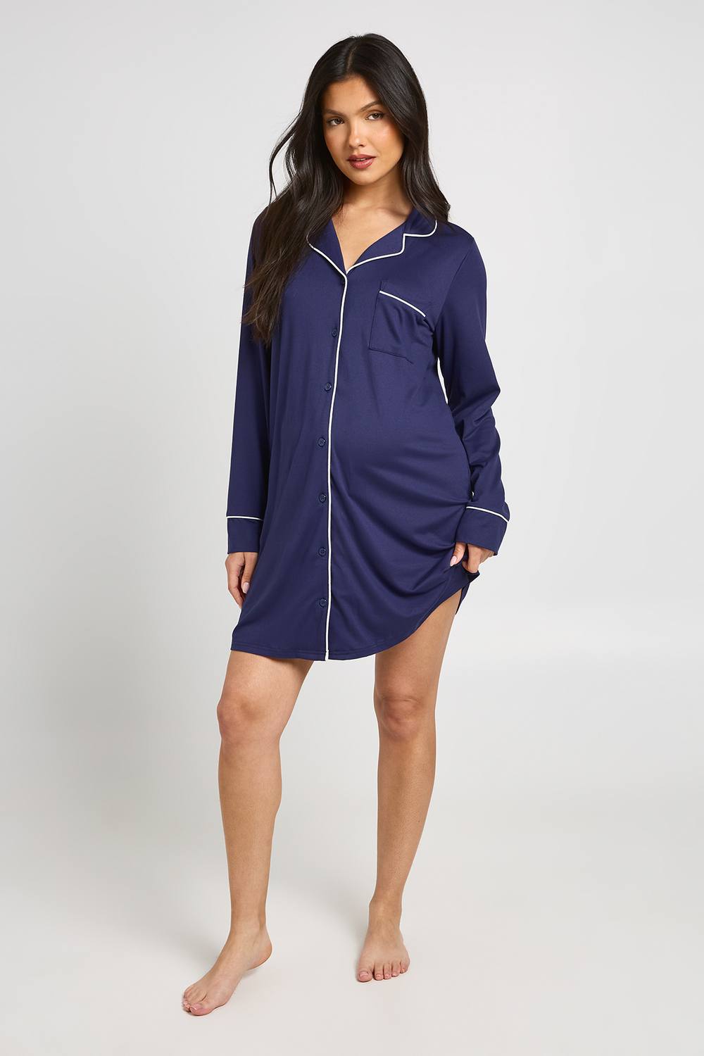 boohoo Women's Maternity Piping Detail Nightie in Navy by boohoo