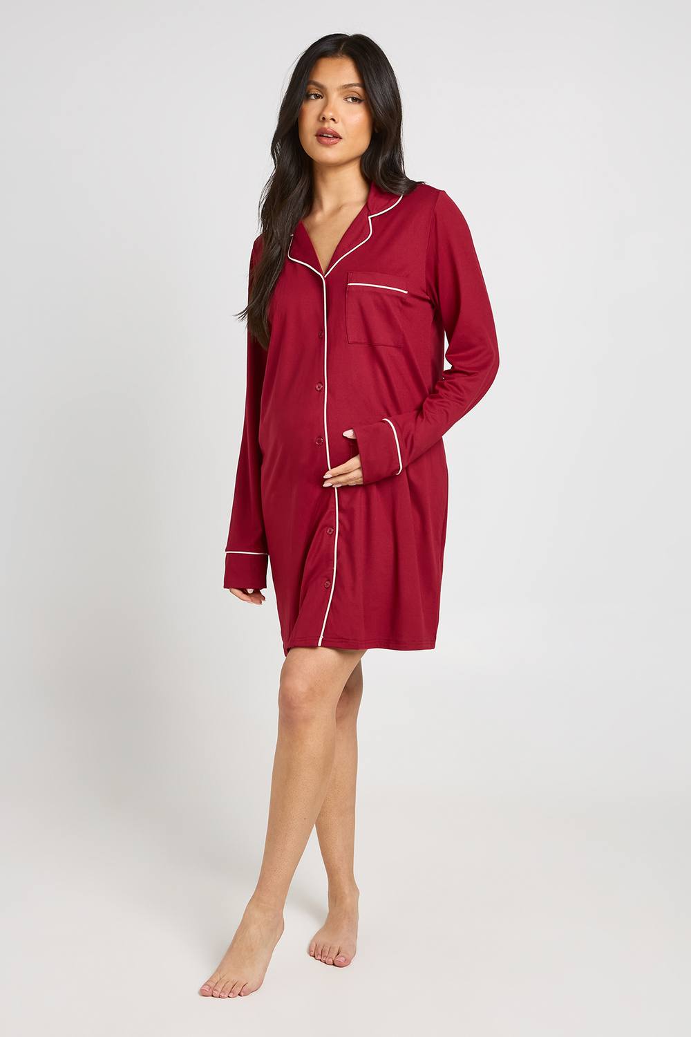 boohoo Women's Maternity Piping Detail Nightie in Burgundy by boohoo