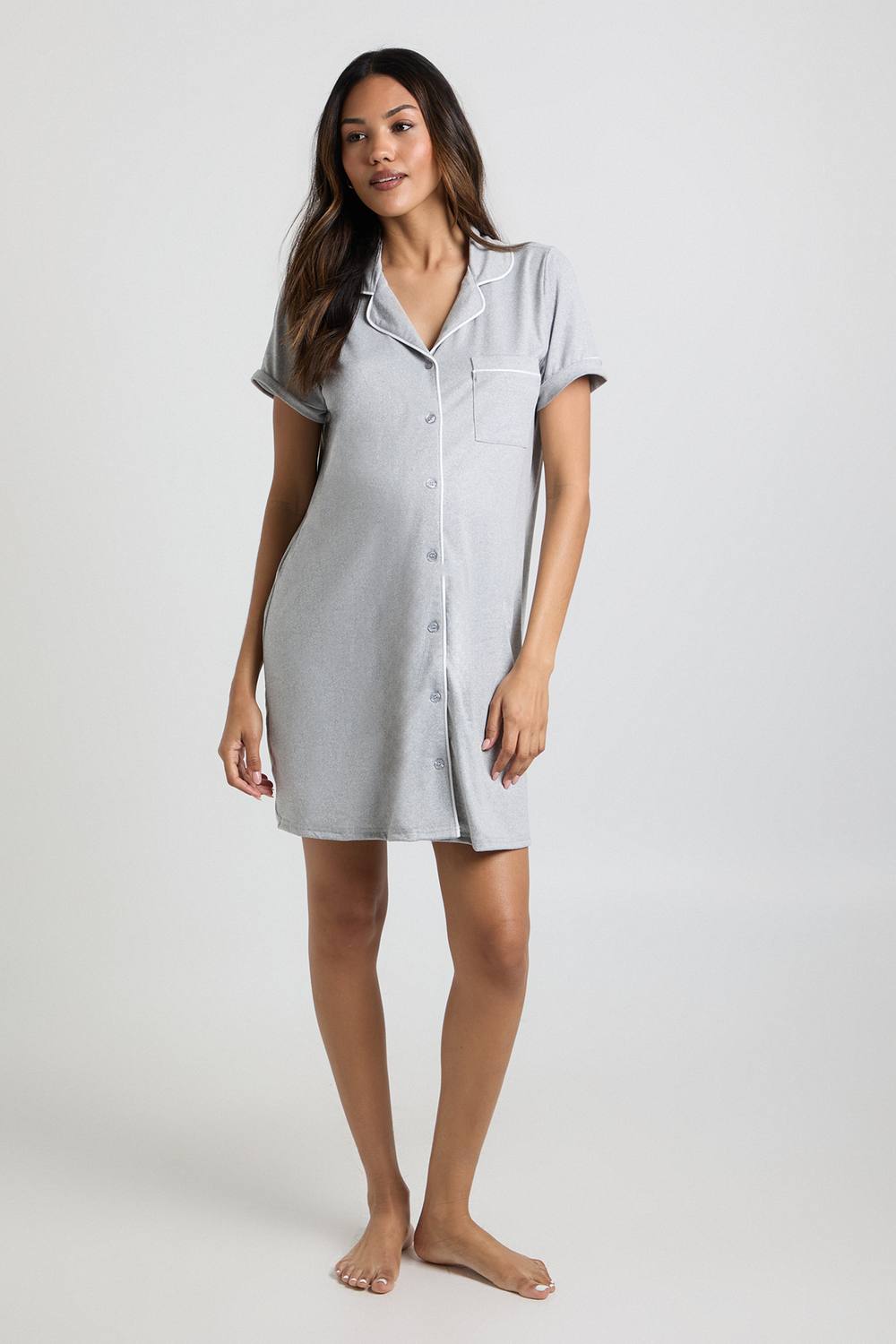 boohoo Women's Maternity Piping Detail Short Sleeve Nightie in Grey Marl by boohoo
