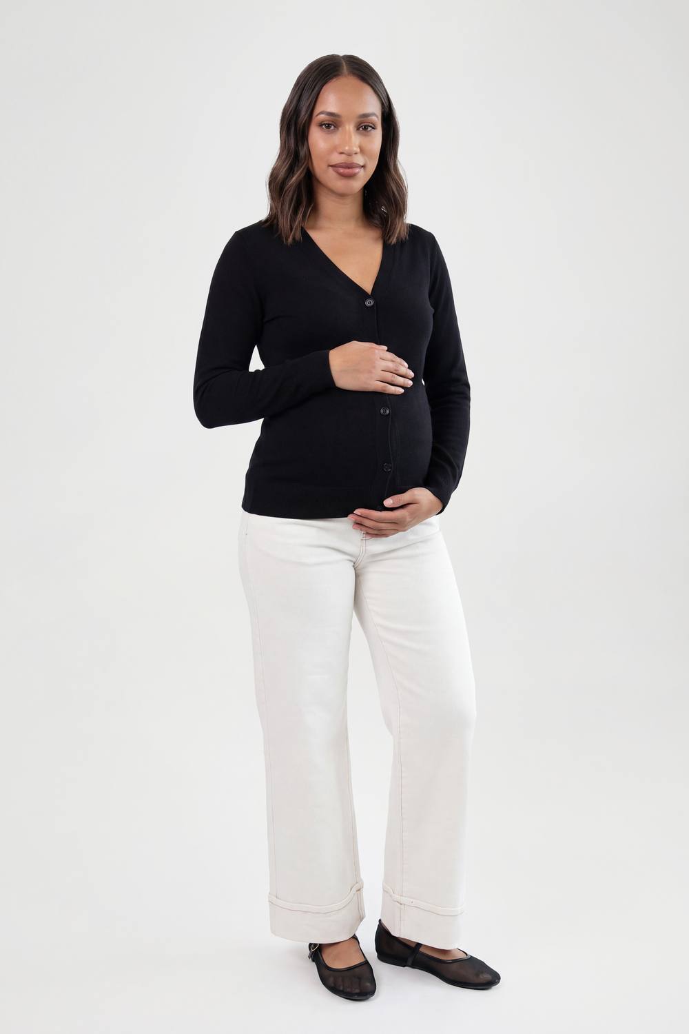 boohoo Women's Maternity Rib Knit Cinched Hem Cardigan in Black by boohoo