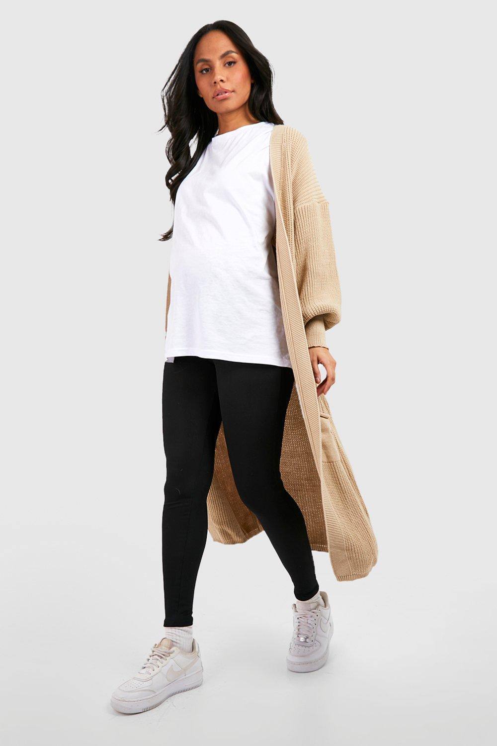 boohoo Women's Maternity Ribbed Over Bump Leggings Pants in Black by boohoo