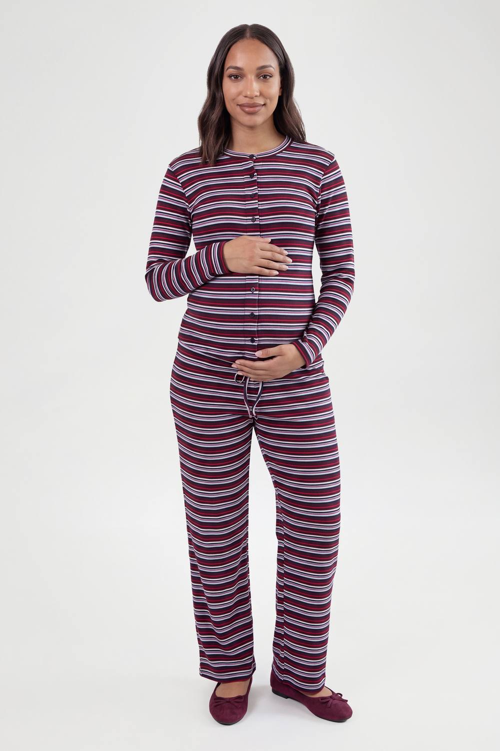 boohoo Women's Maternity Stripe Button Through Top in Navy by boohoo