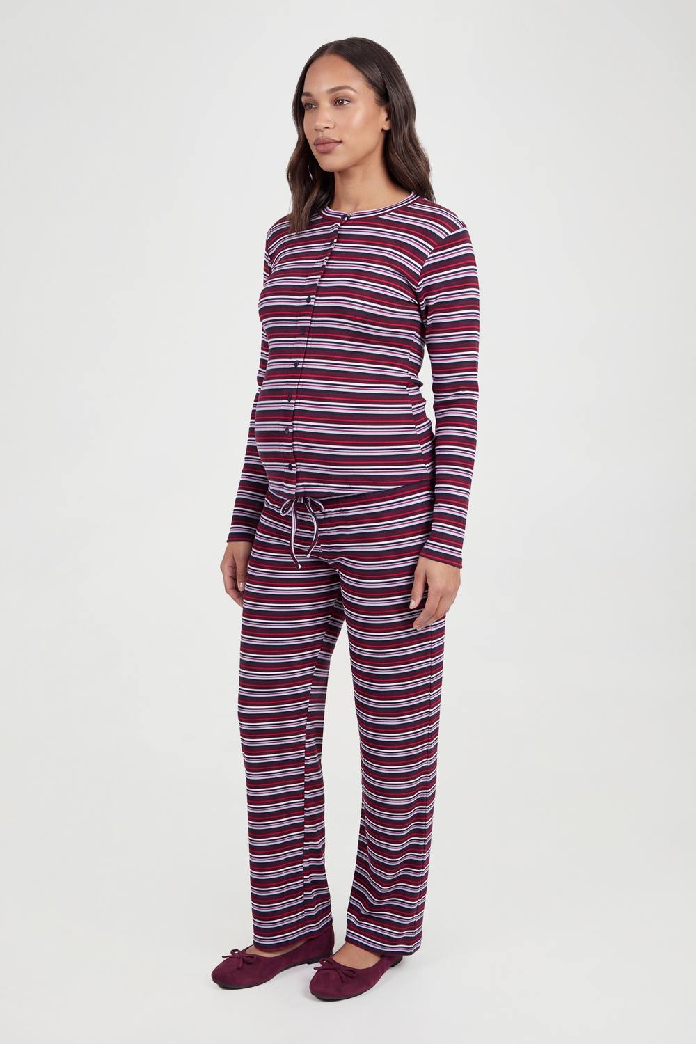 boohoo Women's Maternity Stripe Wide Leg Trousers in Navy by boohoo