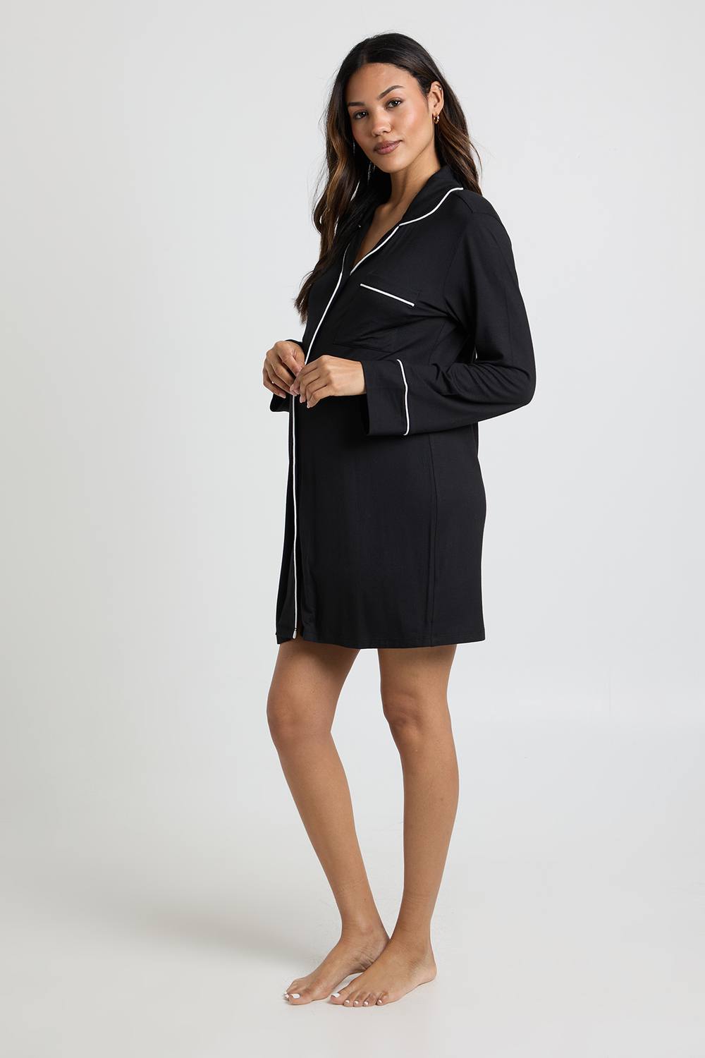 boohoo Women's Maternity Super Soft Modal Contrast Nightie in Black by boohoo