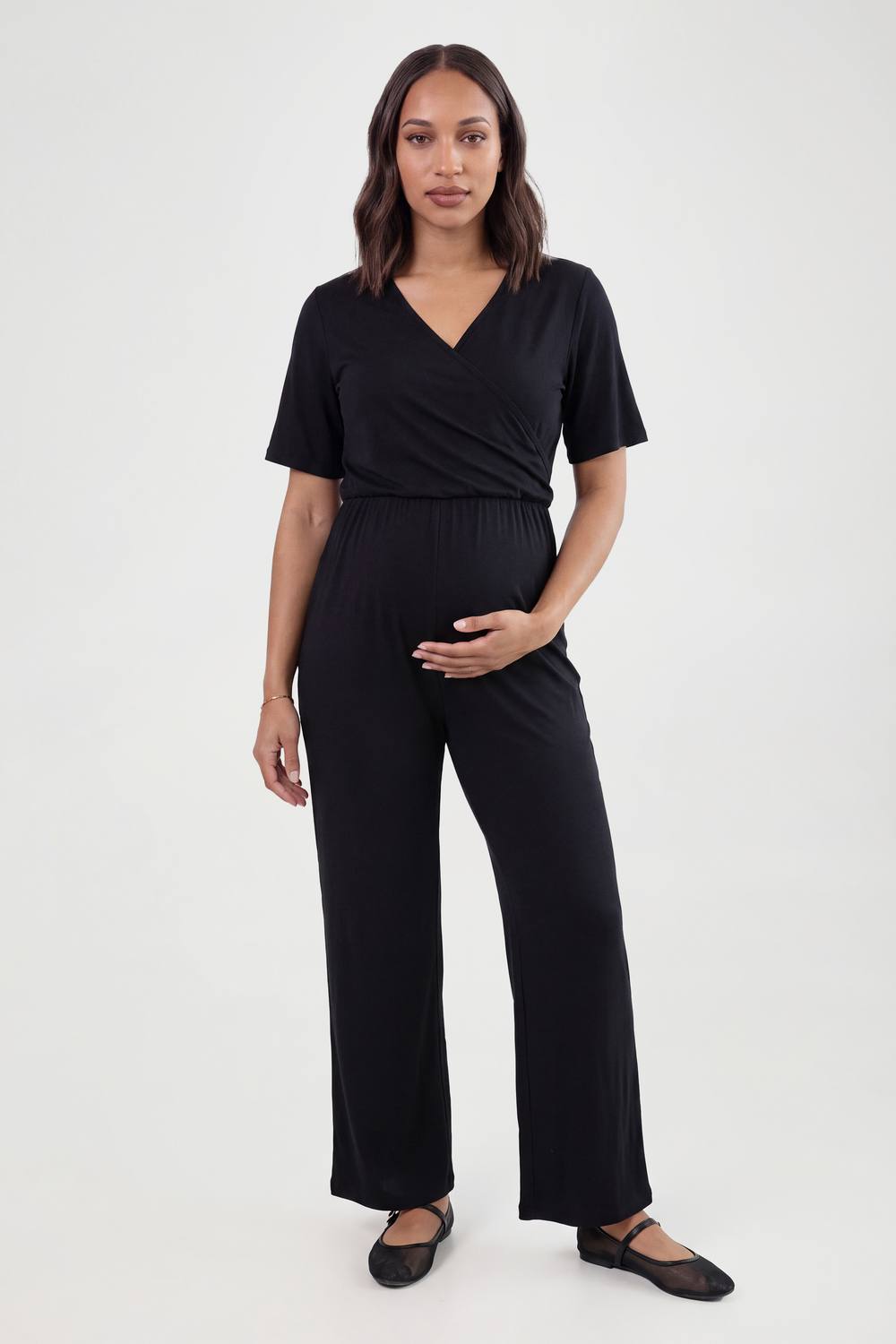 boohoo Women's Maternity Super Soft Wrap Jumpsuit in Black by boohoo