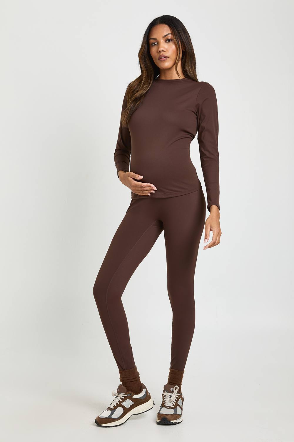 boohoo Women's Maternity Supersoft Sculpt Bump Support Legging Pants in Coffee by boohoo