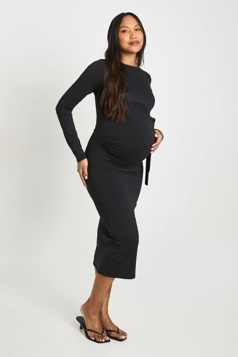 boohoo Women's Maternity Tie Side Wrap Midaxi Dress in Black by boohoo