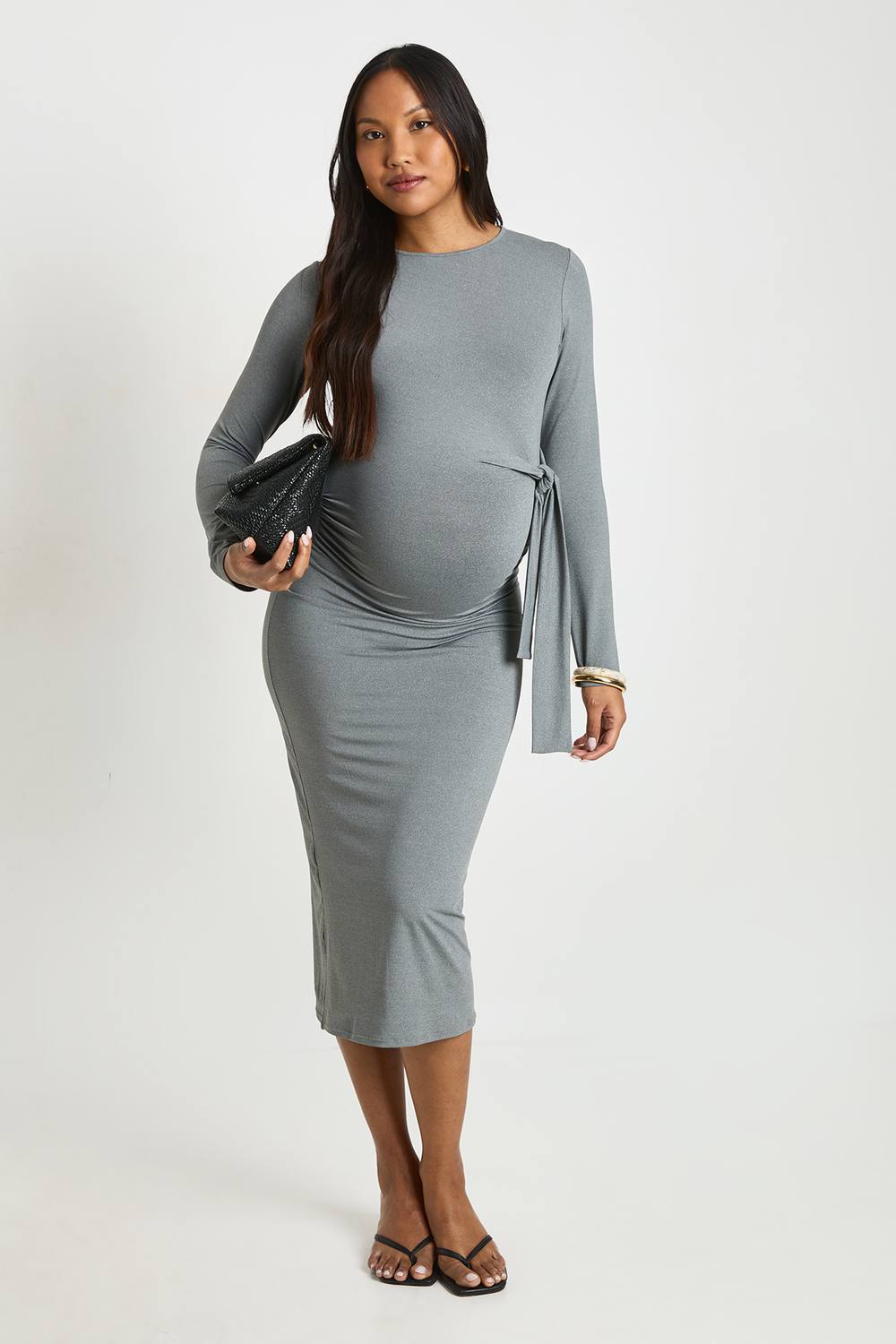 boohoo Women's Maternity Tie Side Wrap Midaxi Dress in Grey Marl by boohoo