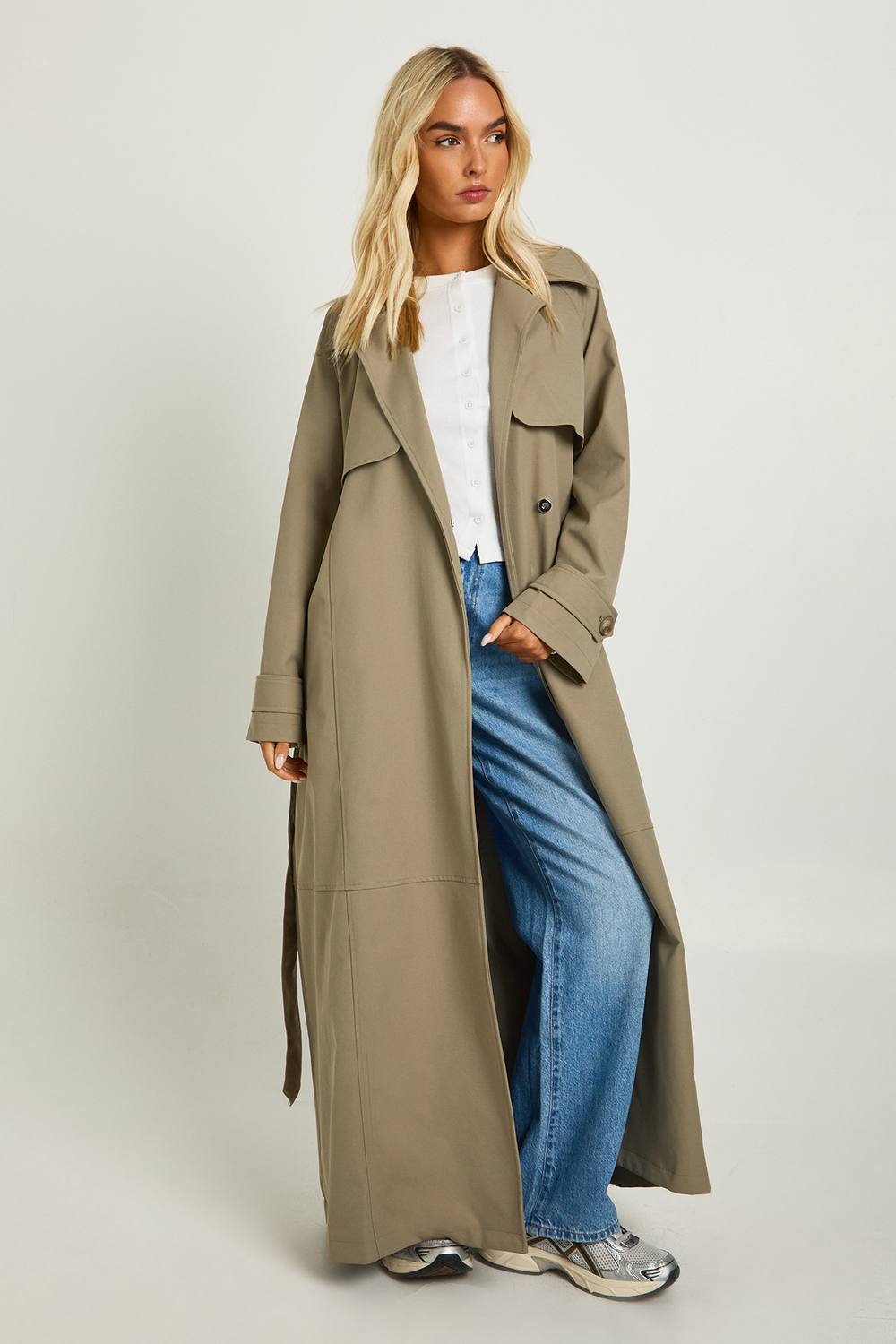 boohoo Women's Maxi Belted Trench Coat in Grey by boohoo