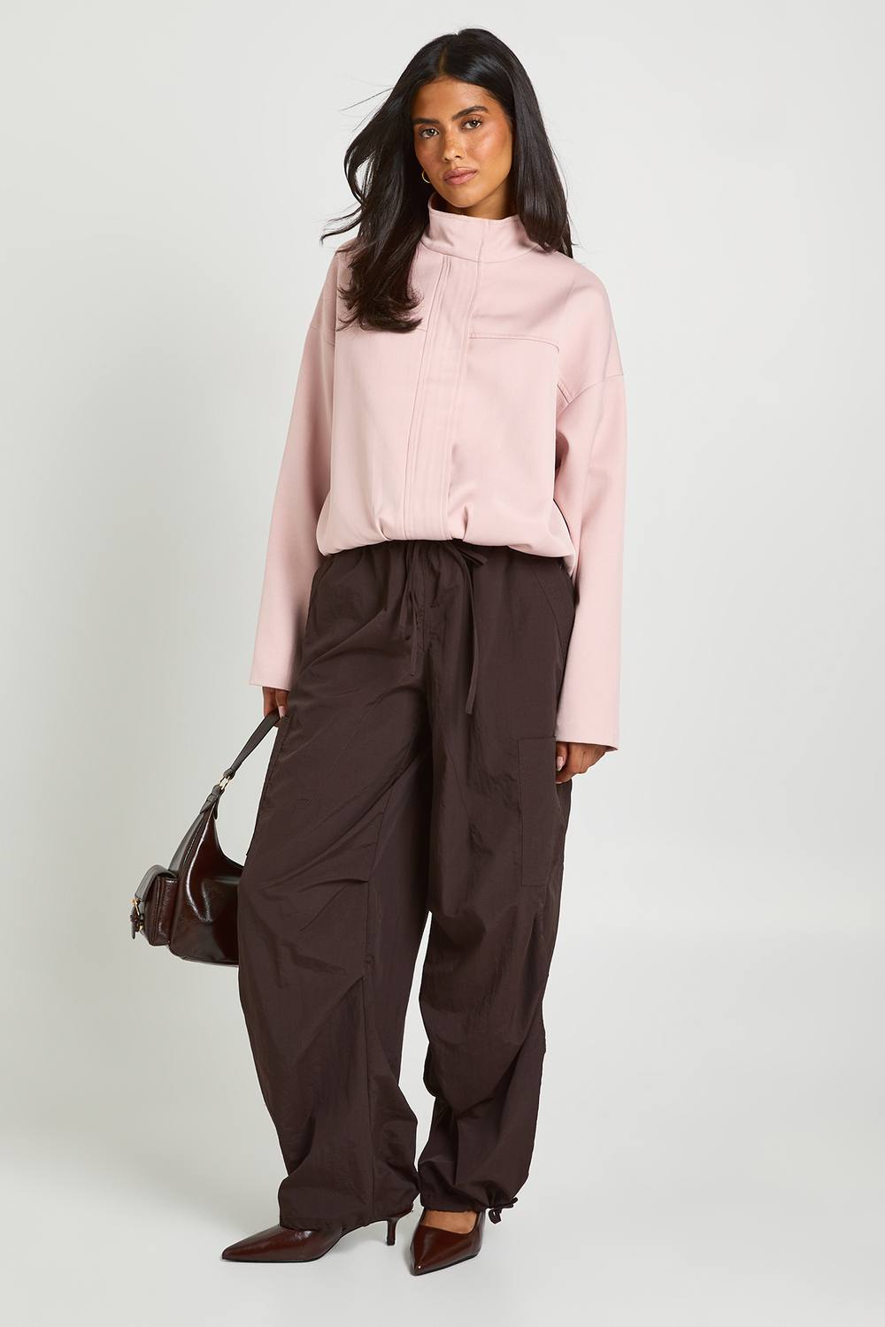 boohoo Women's Nylon Cargo Trouser in Chocolate by boohoo