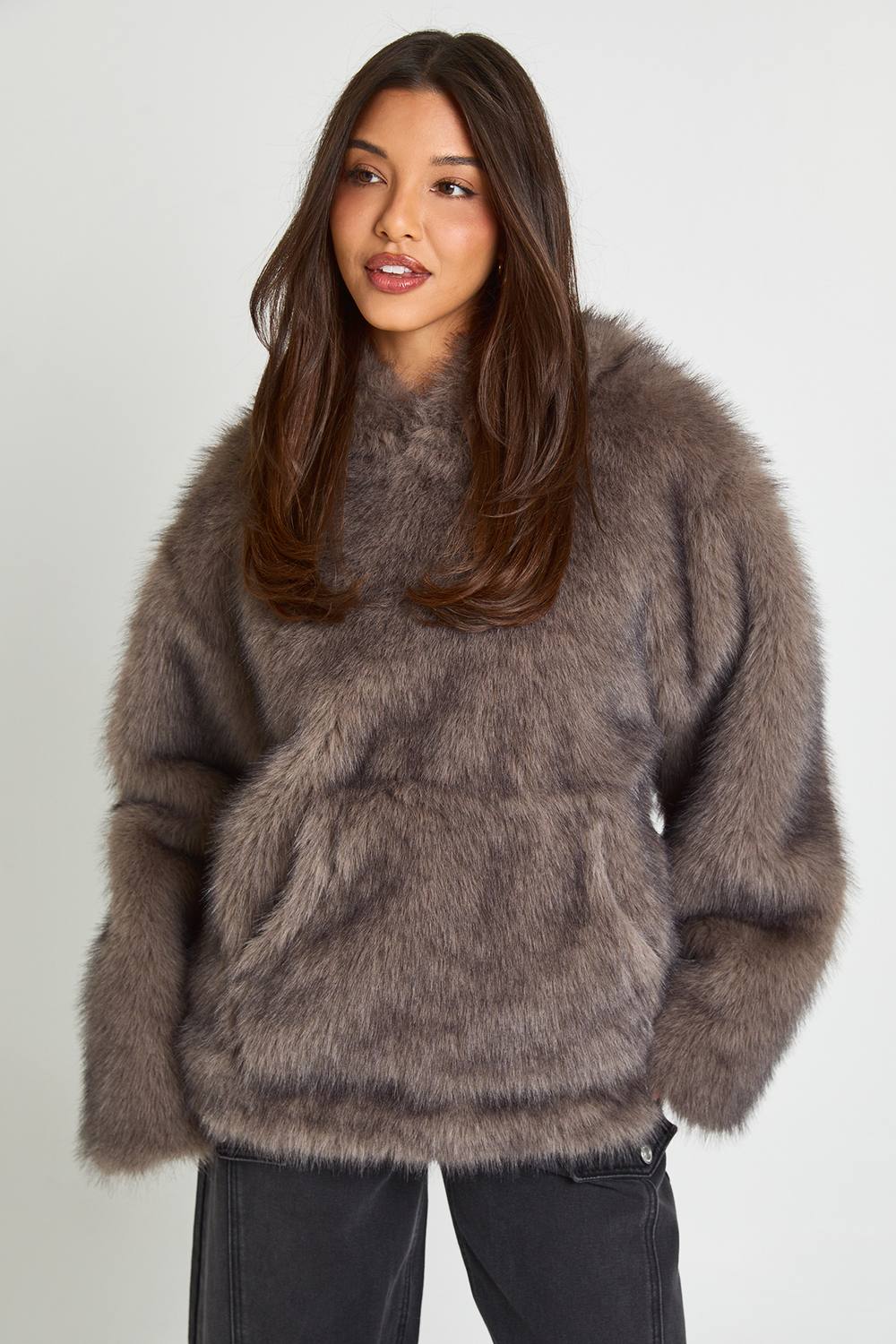 boohoo Women's Overhead Faux Fur Coat in Brown by boohoo