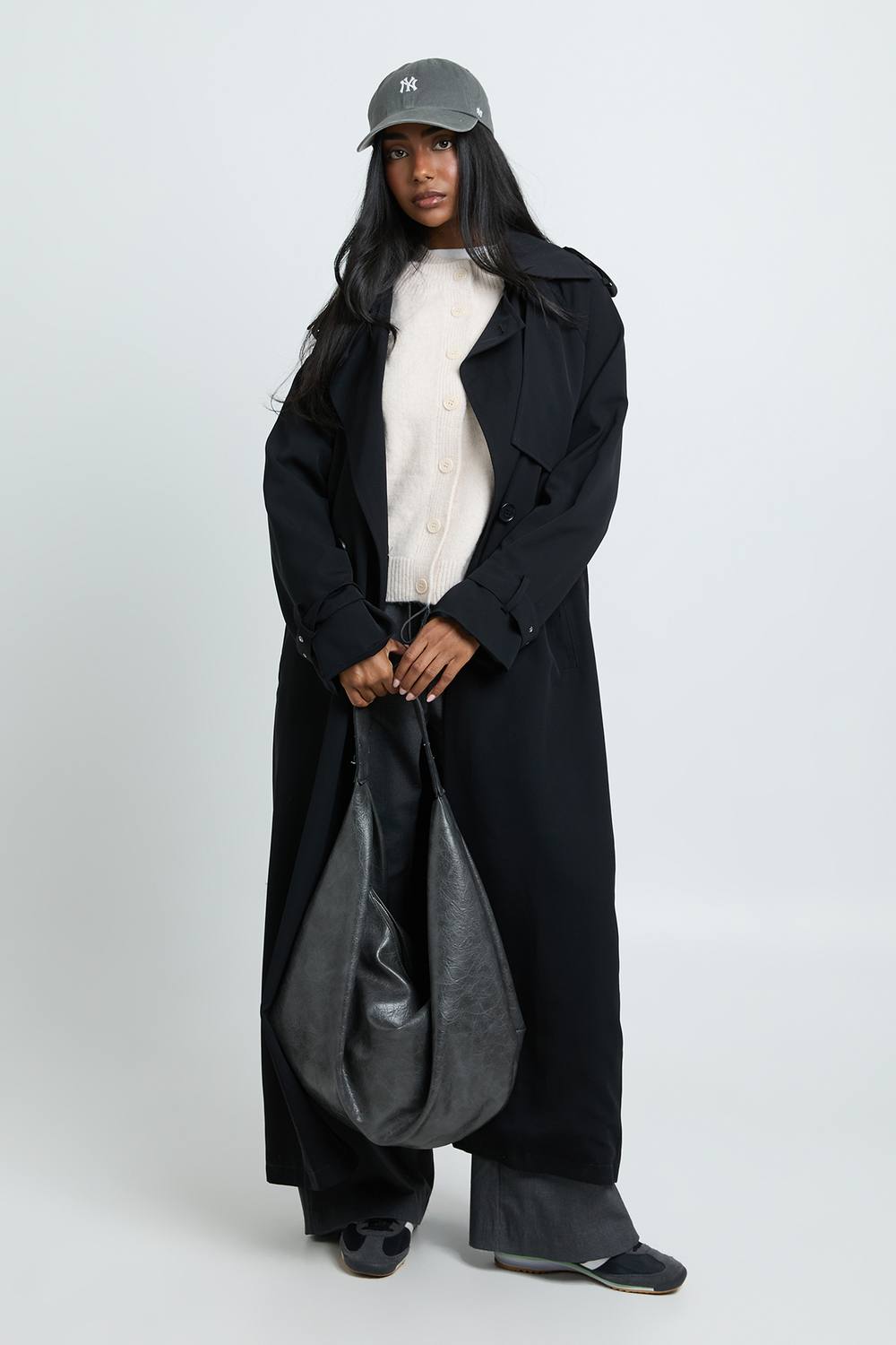 boohoo Women's Oversized Double Breast Trench Coat in Black by boohoo