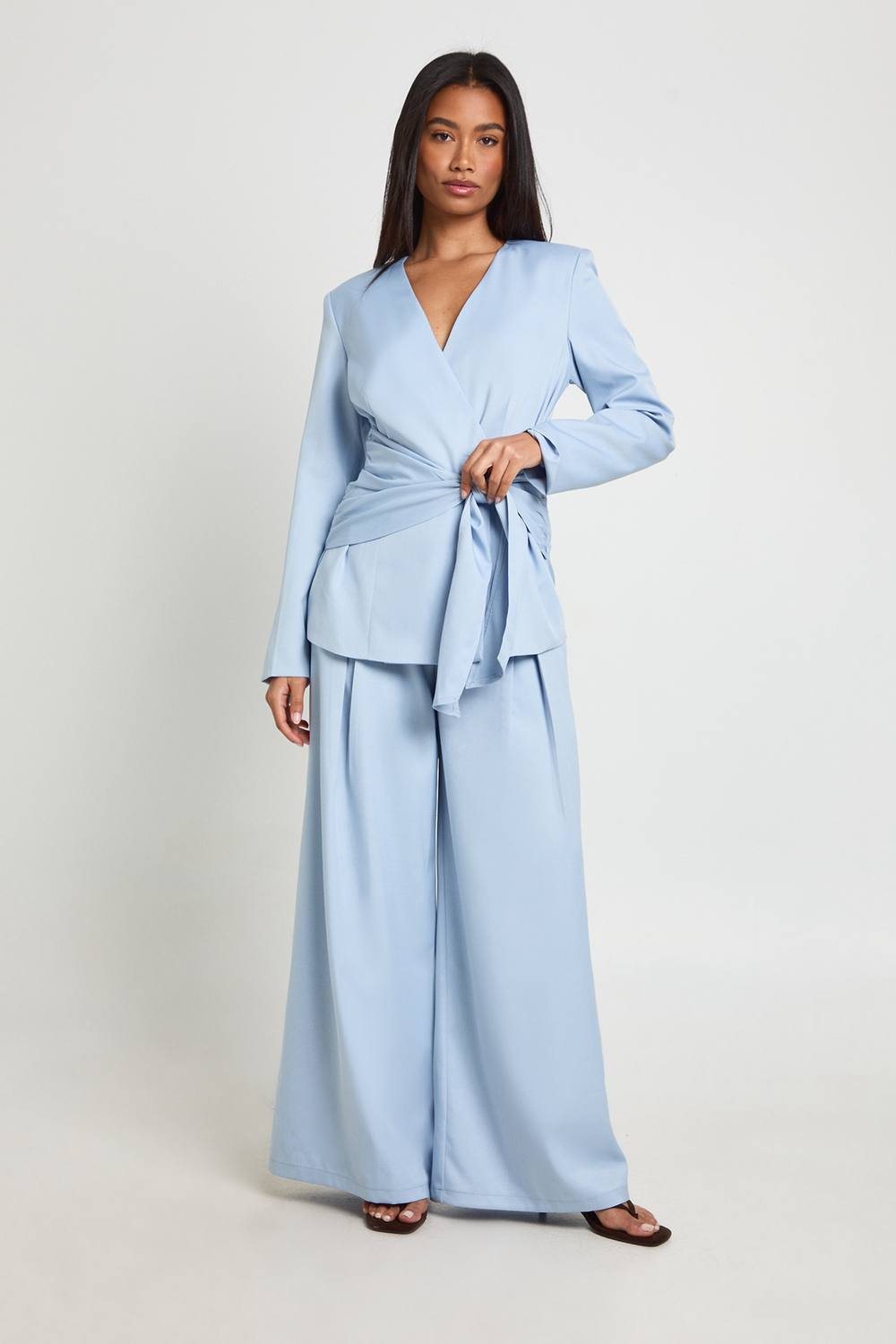 boohoo Women's Palazzo Tailored Trousers in Powder Blue by boohoo