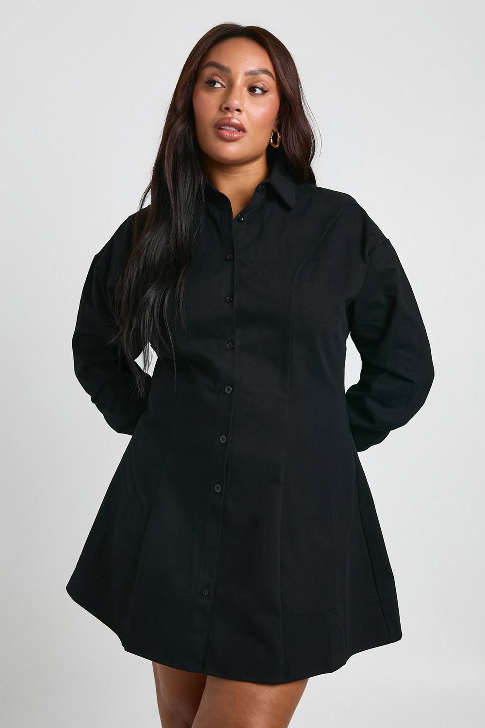 boohoo Women's Plus Cinched Detail Shirt Dress in Black by boohoo