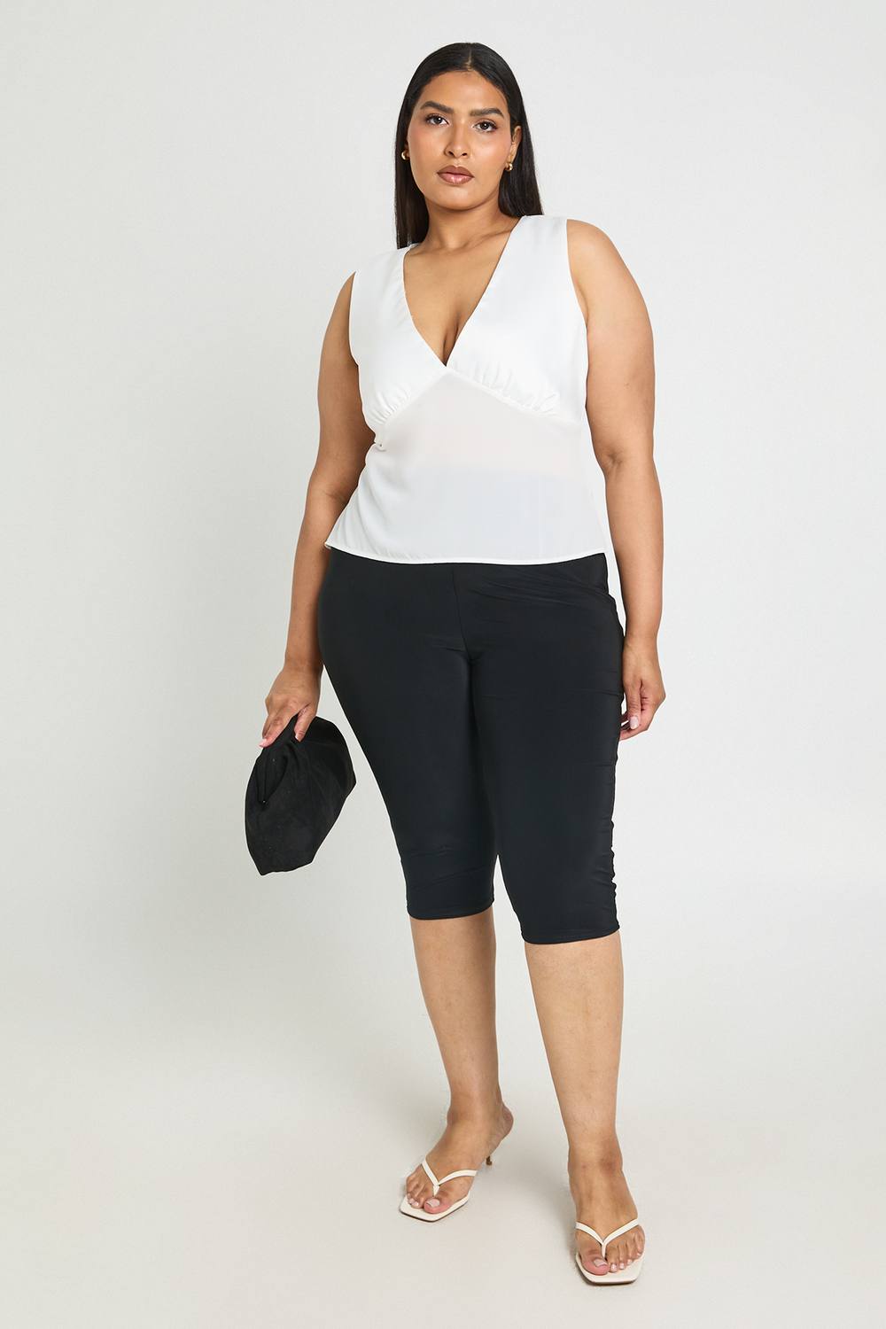 boohoo Women's Plus Double Layer Capri Legging Pants in Black by boohoo