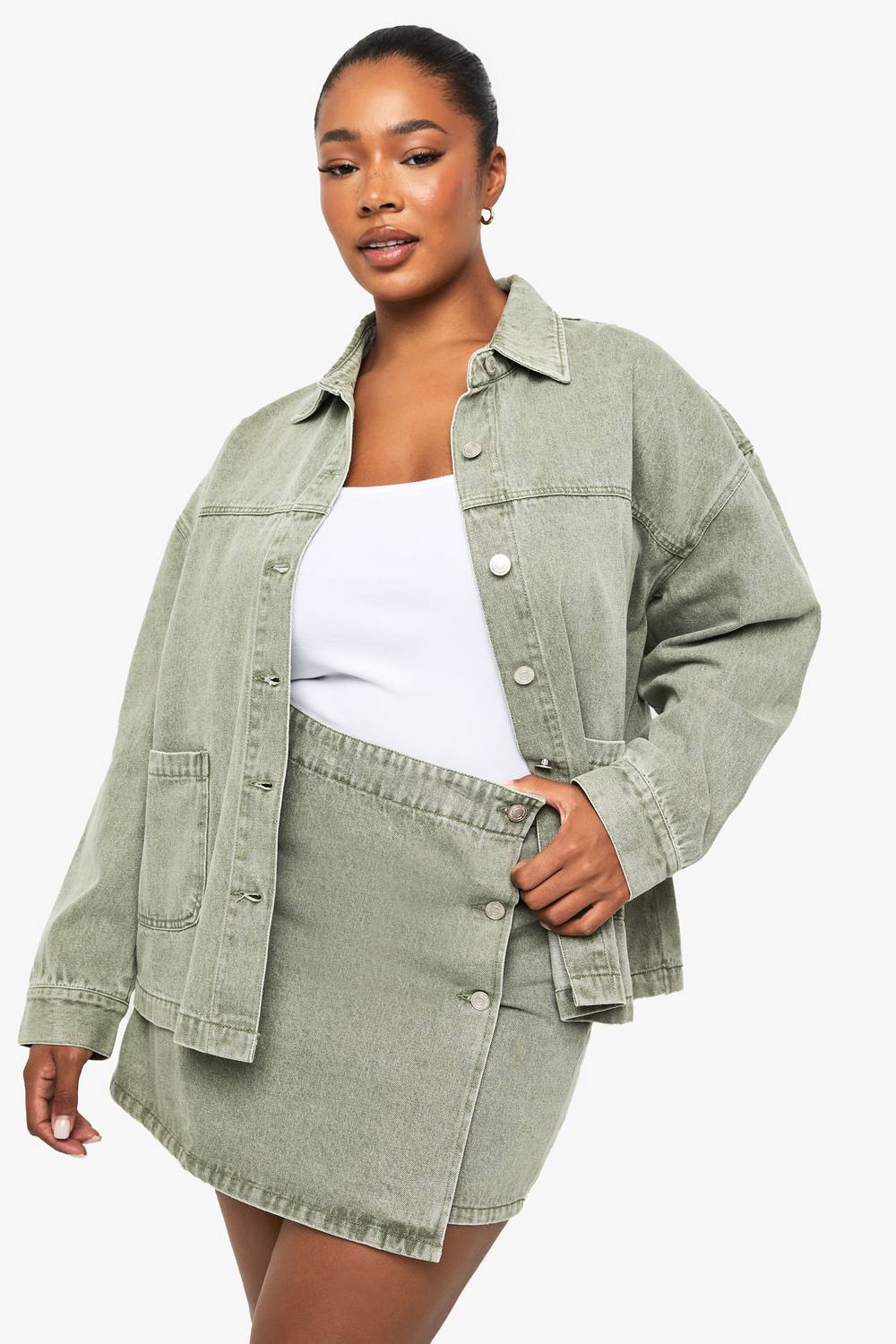 boohoo Women's Plus Khaki Washed Denim Skirt by boohoo