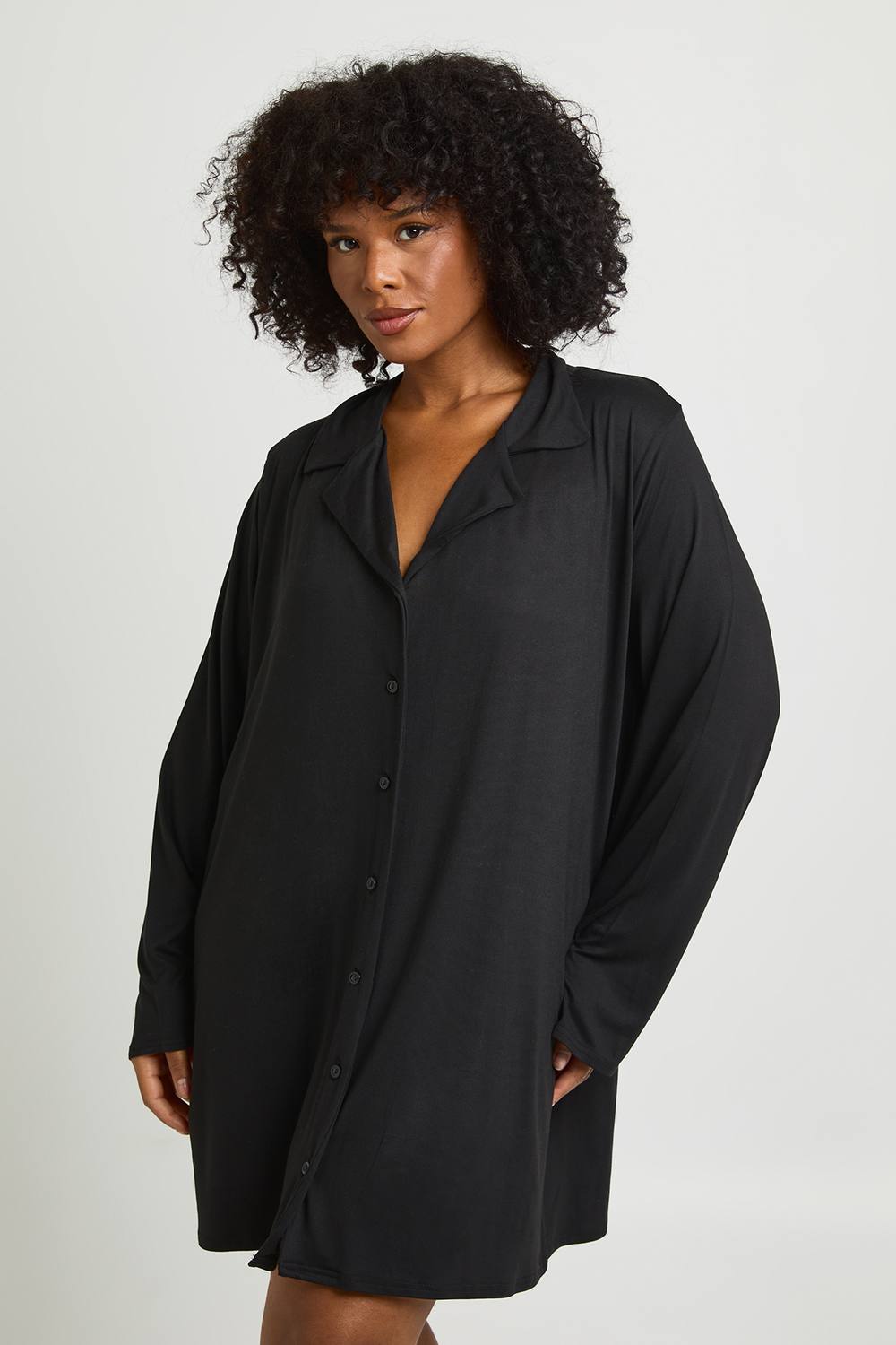 boohoo Women's Plus Long Sleeve Nightie in Black by boohoo