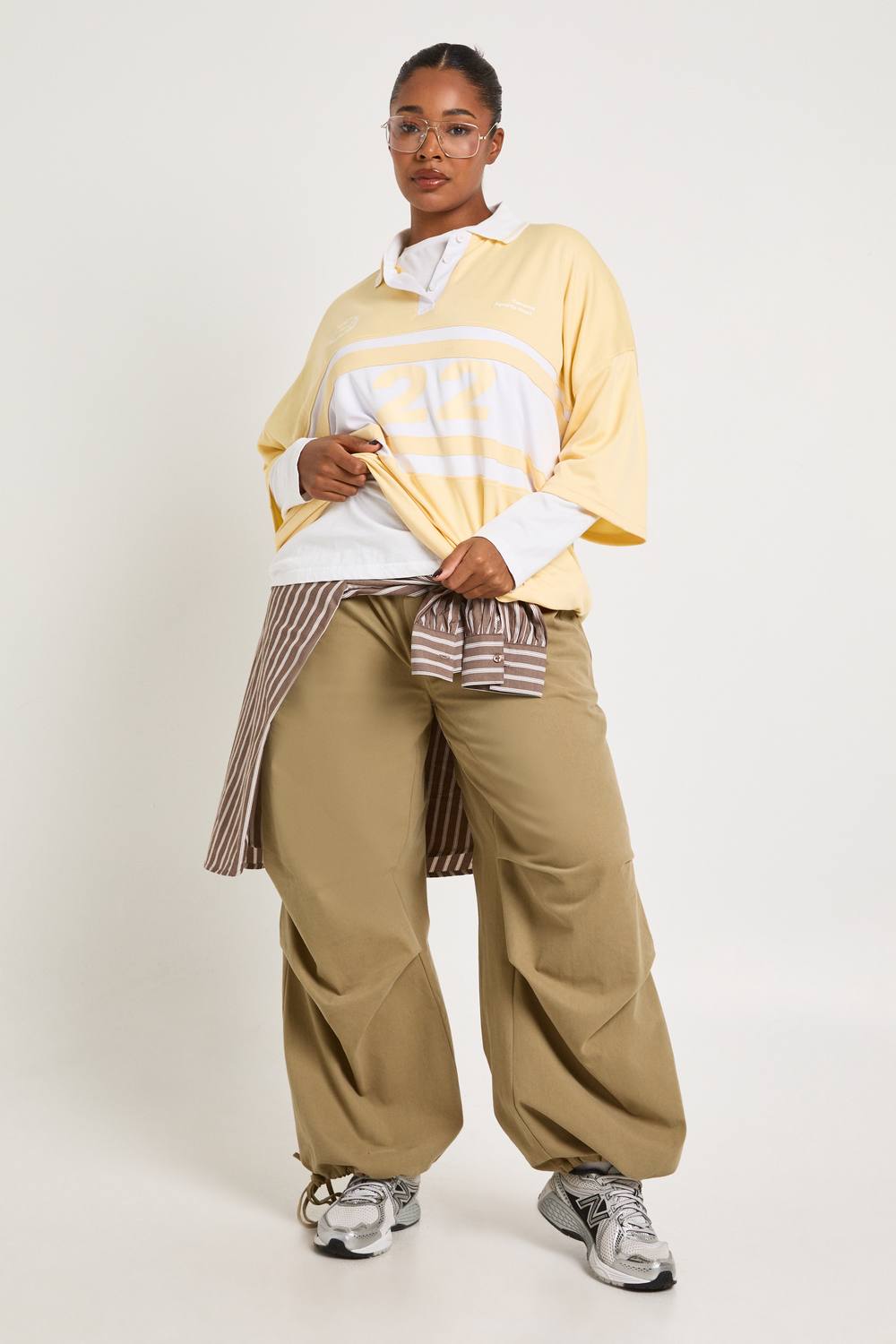 boohoo Women's Plus Nylon Tie Waist Cargo Trouser in Khaki by boohoo