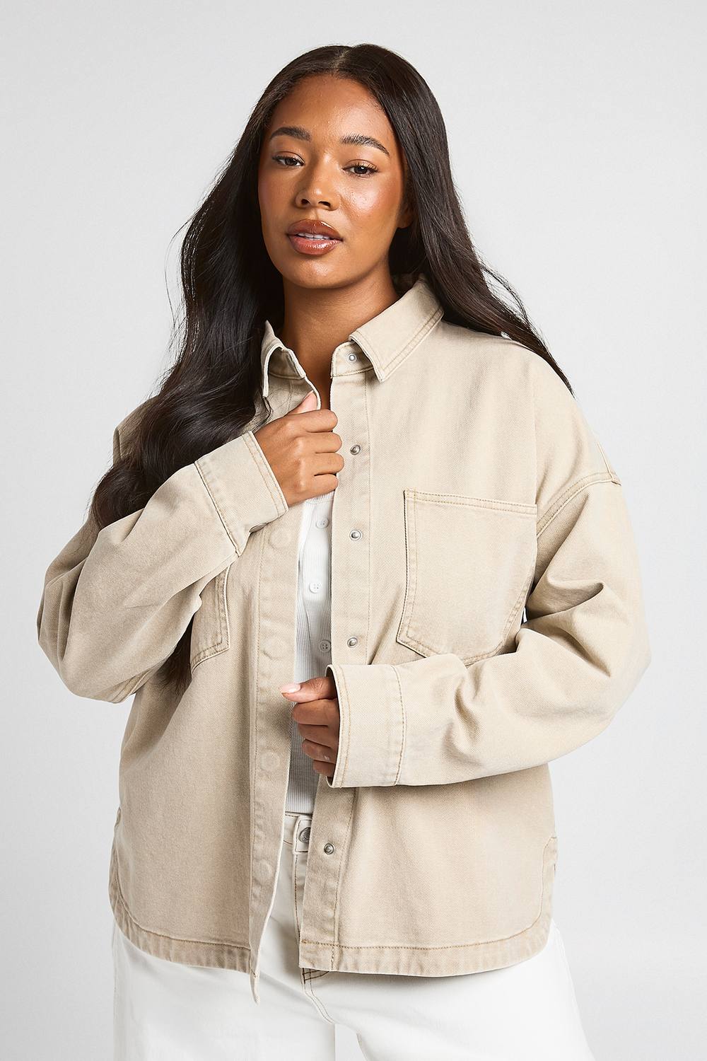 boohoo Women's Plus Oversized Shacket in Stone by boohoo