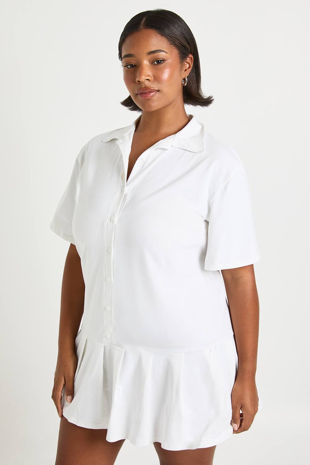 boohoo Women's Plus Pleated Hem Skater Shirt Dress in White by boohoo